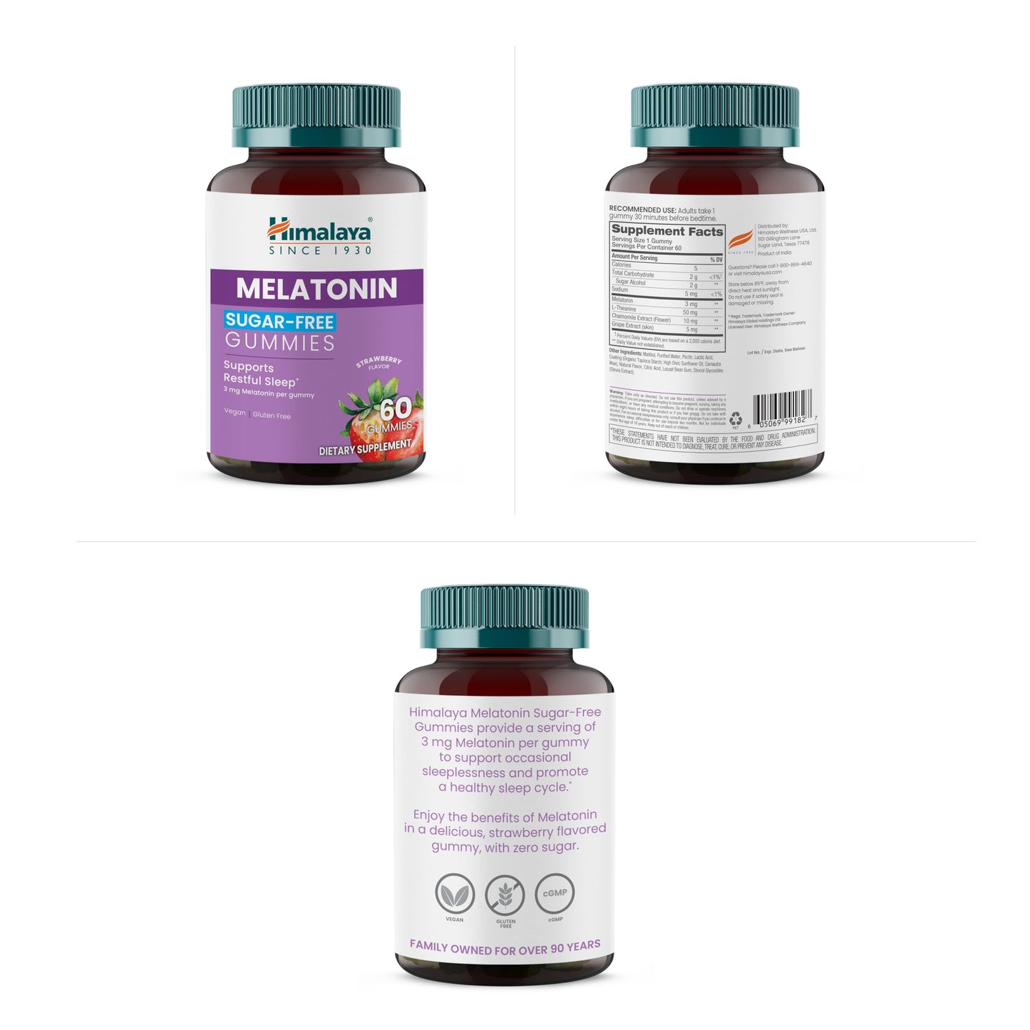 Himalaya Melatonin Sugar-Free Gummies โ Restful Sleep, 3 mg, Vegan & Gluten-Free, 60 Gummies
