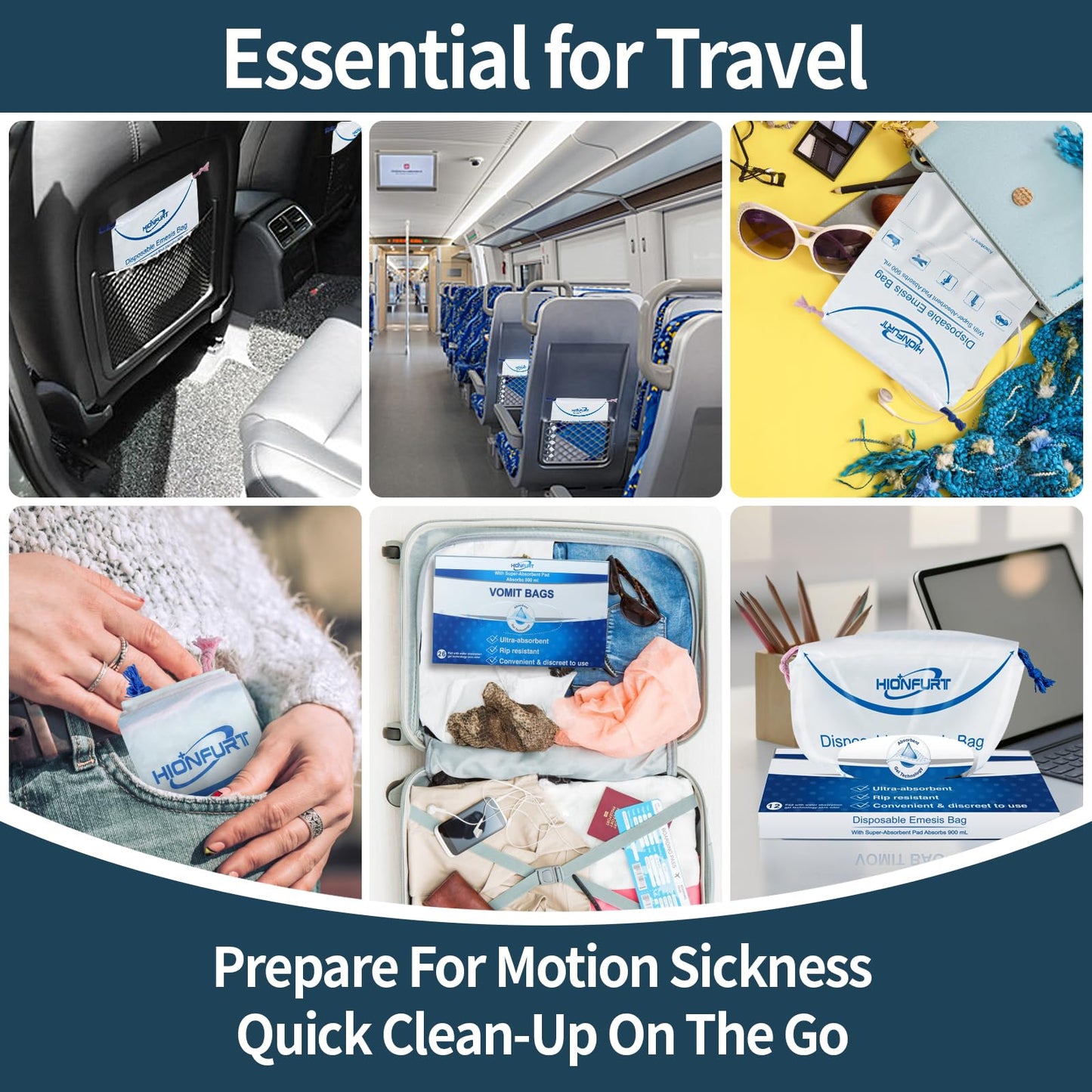 Hionfurt Absorbent Vomit Bag - 12Pcs, 900ml Gel-Form Emesis Bags for Travel