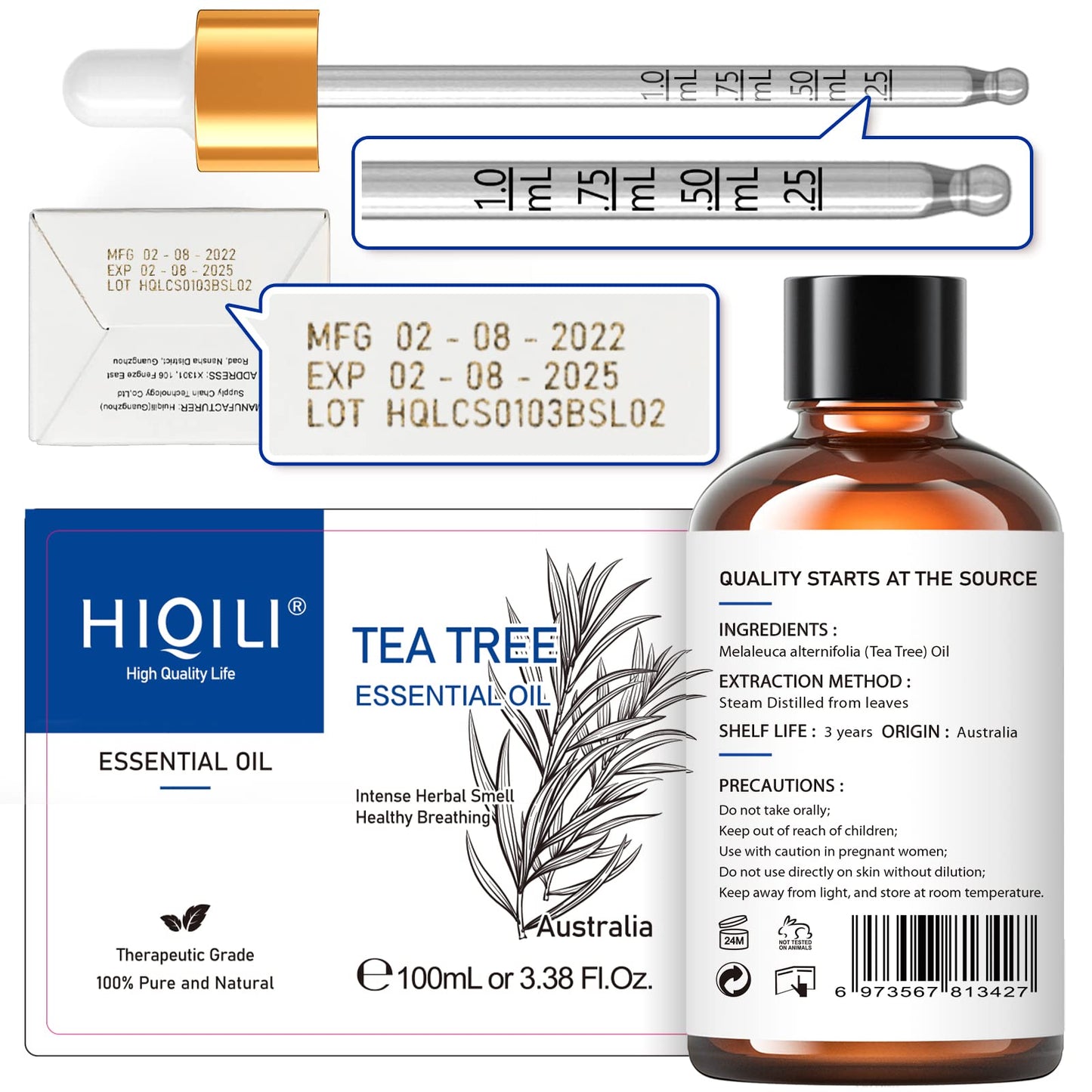 HIQILI Tea Tree Oil for Skin & Hair โ 3.38 Fl Oz | Shampoos, Body Wash & Foot Soak