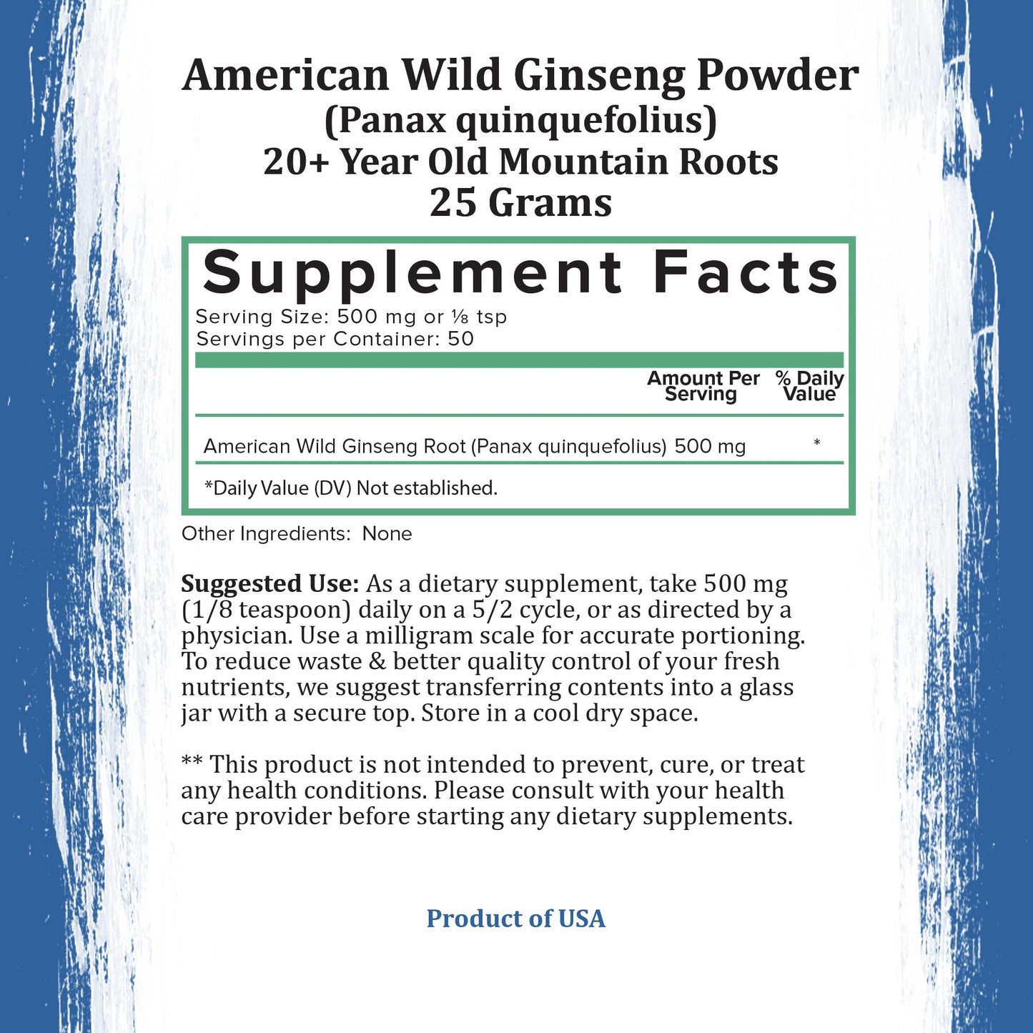 Holistic Bin Wild American Ginseng Powder โ Pure Organic Ginseng (20+ Year Roots) 25g