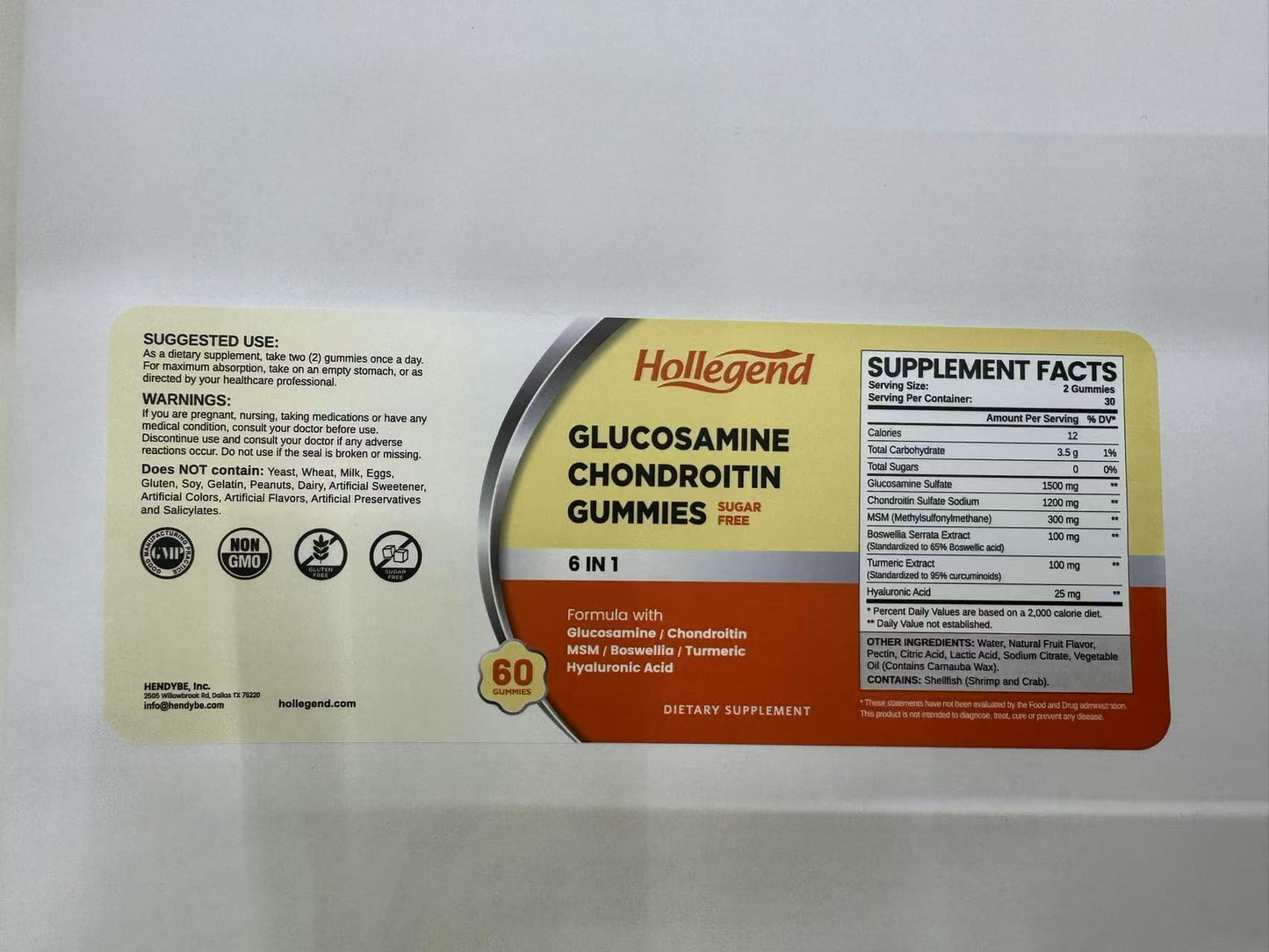 HOLLEGEND Glucosamine Chondroitin Gummies Sugar Free โ 60 Count (Adults)