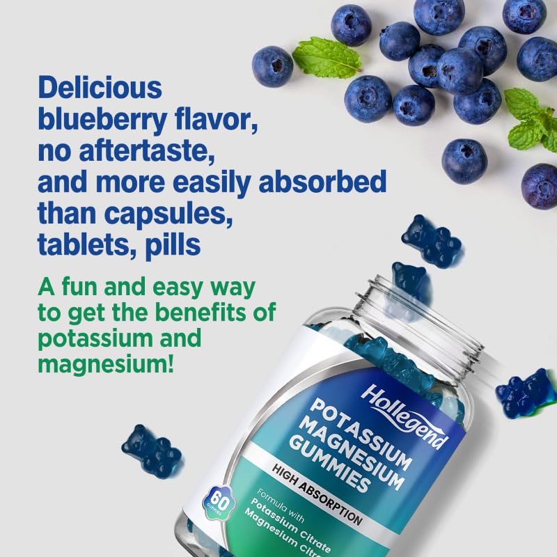 HOLLEGEND Potassium Magnesium Gummies | High Absorption Potassium Citrate 99mg & Magnesium Citrate 180mg โ 60 Count
