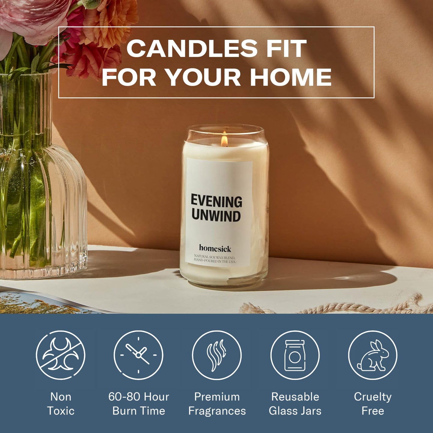 Homesick Evening Unwind Candle โ 13.75 oz Soy Wax Blend, 60-80h Burn Time