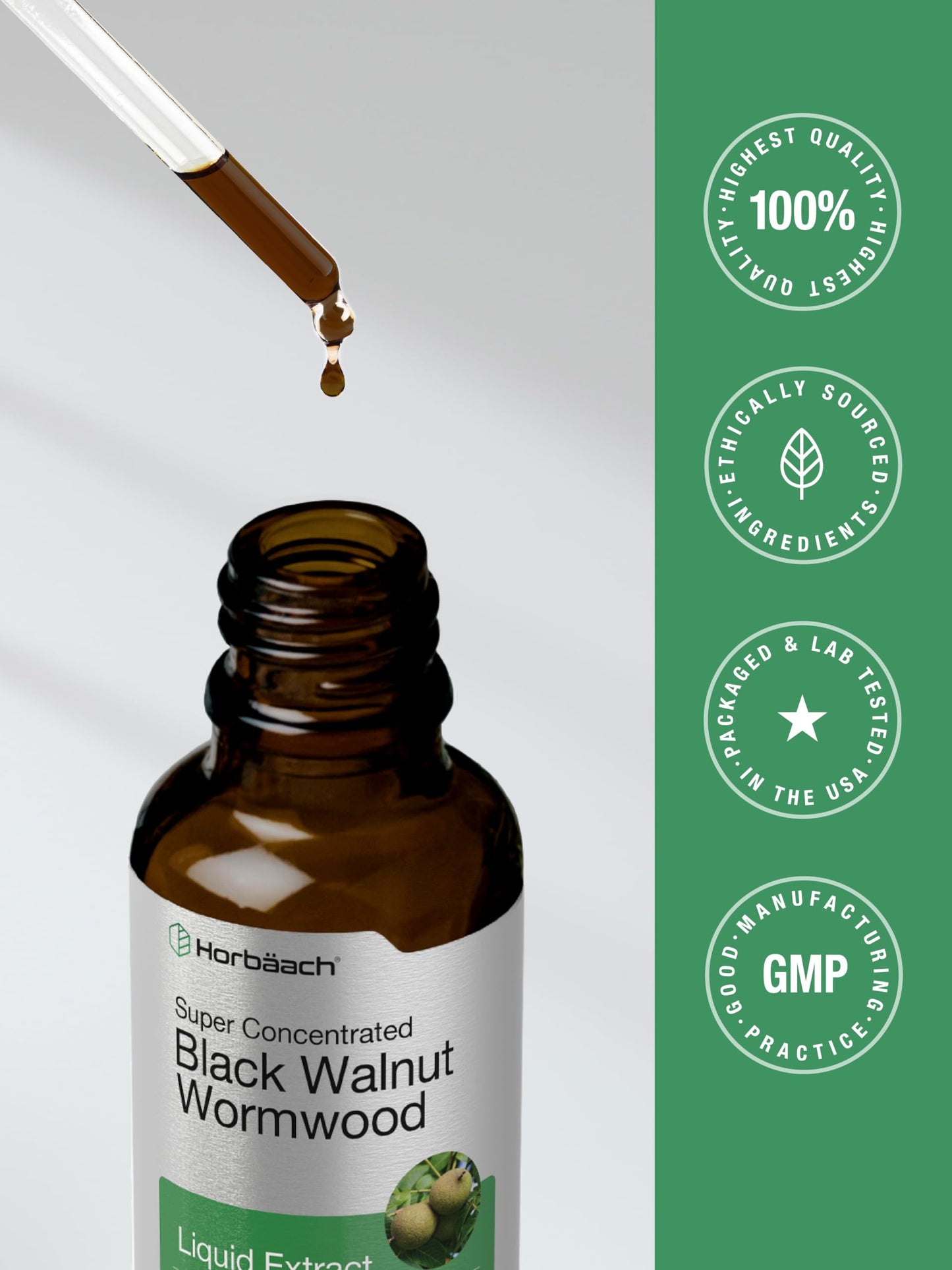 Horbaach Black Walnut Hull Wormwood Extract Tincture 2 fl oz โ Alcohol-Free, Vegetarian & Gluten-Free