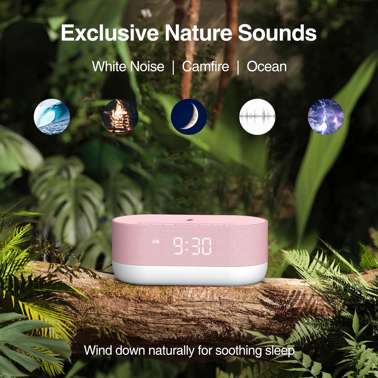 HOUSBAY Sound Machine with Alarm Clock β Dual HiFi Speakers, 21 Sounds, 10W Wireless Charger