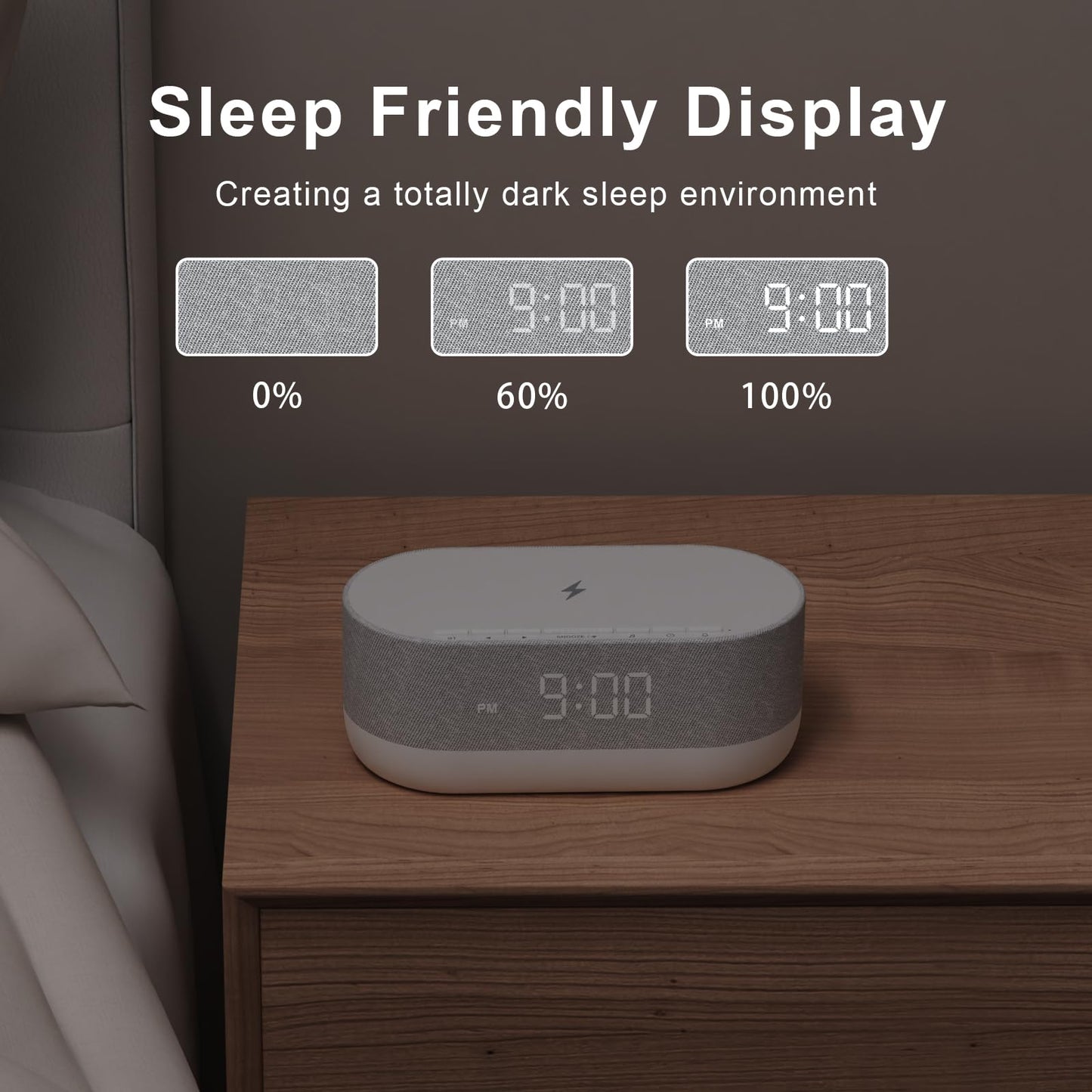 HOUSBAY 3 in 1 Sound Machine Alarm Clock & Wireless Charger β Soothing White Noise, Bluetooth Music & Customized Sleep-Wake Routine