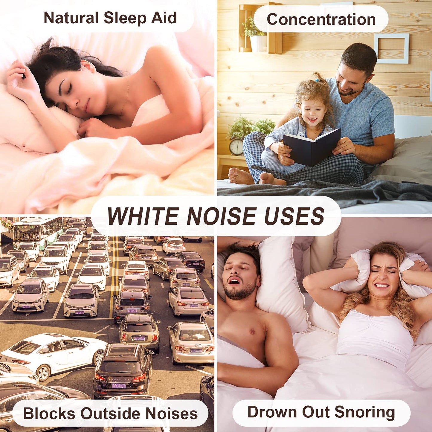 HOUSBAY White Noise Machine โ 31 Sounds, 5W Speaker, Wood Grain