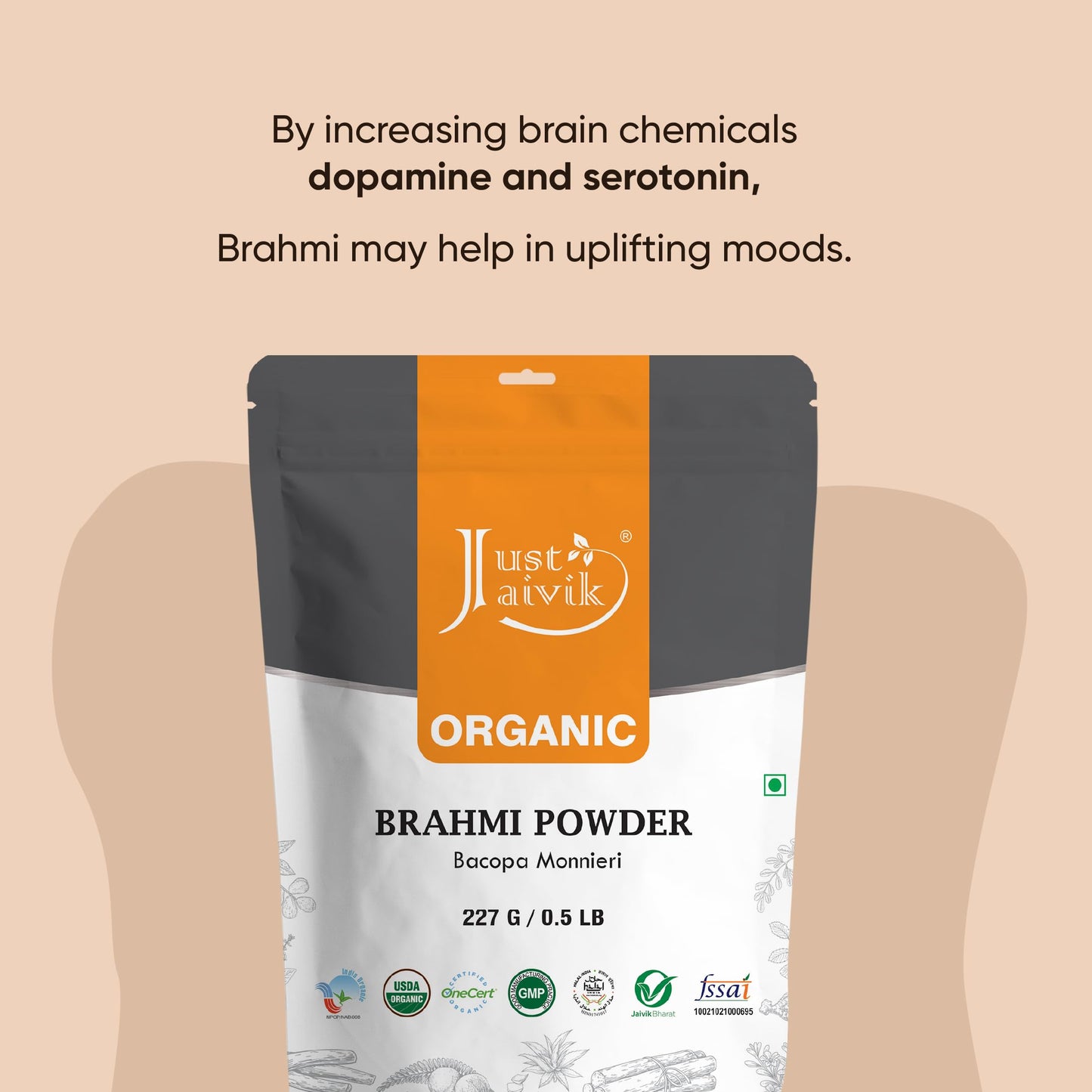 Just Jaivik Organic Brahmi Powder โ Bacopa Monnieri, USDA Organic, 227 g