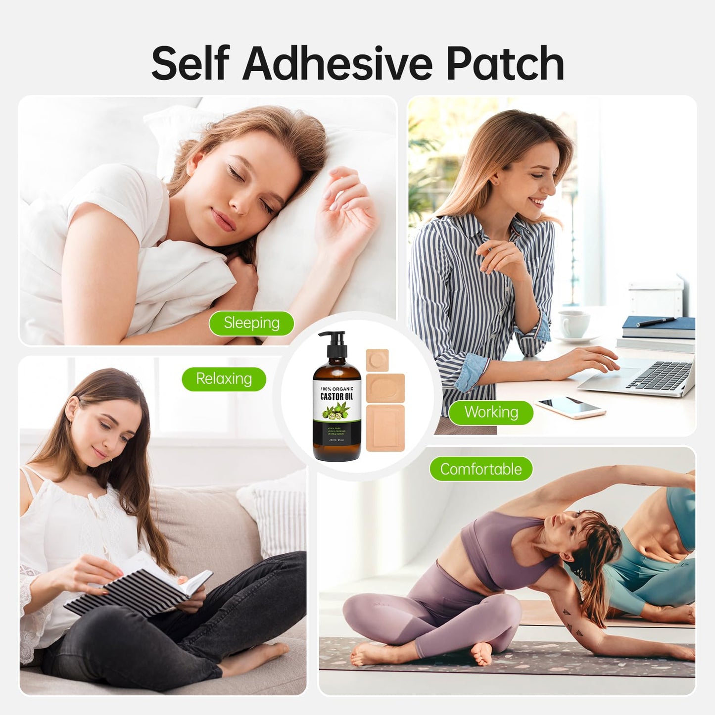 40 Pcs Castor Oil Pack Wrap โ Self-Adhesive Patches + 8oz Organic Oil (237ml)