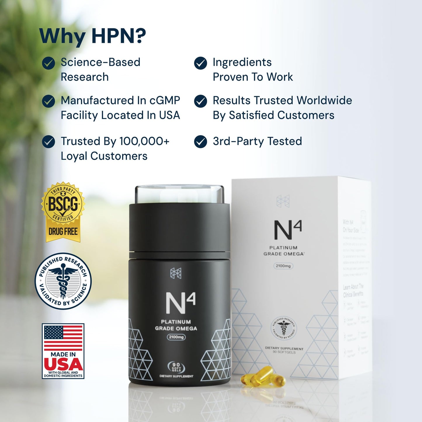 HPN N(4) Icelandic Omega-3 Fish Oil โ 3,000 mg EPA/DHA, 90 Softgels | Joint & Brain Health