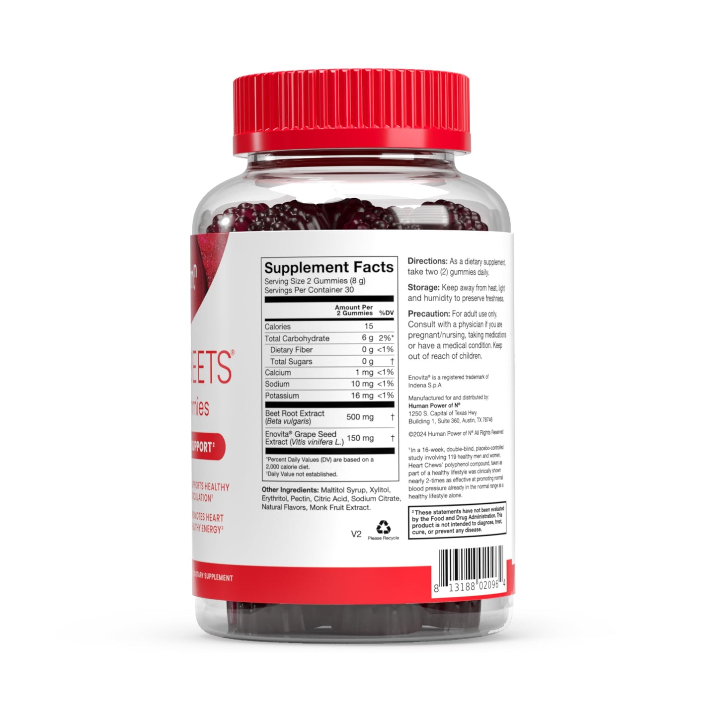 HumanN SuperBeets Heart Gummies โ Sugar-Free Beet Gummy with Grape Seed & Beetroot Powder (Pomegranate Berry, 60 Count)