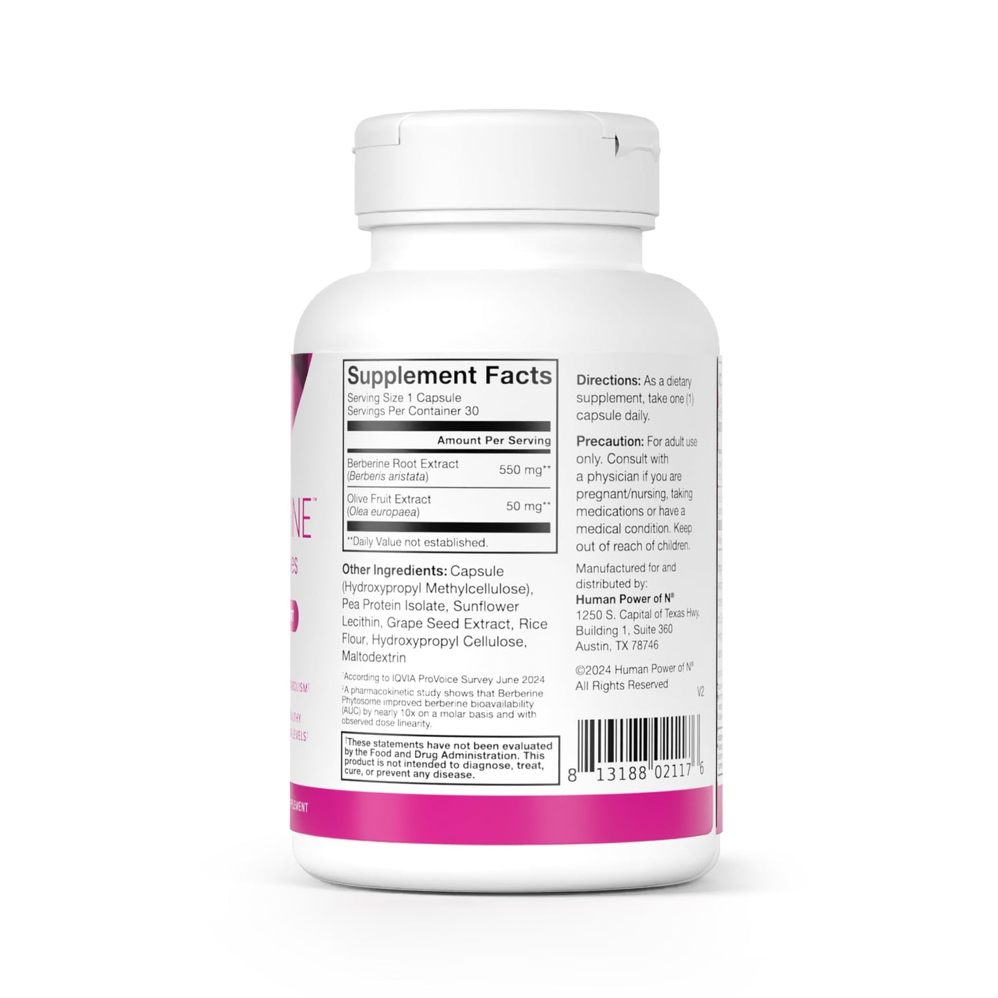Humann SuperBerine Berberine โ High-Absorption Formula with Olive Leaf for Metabolic Support