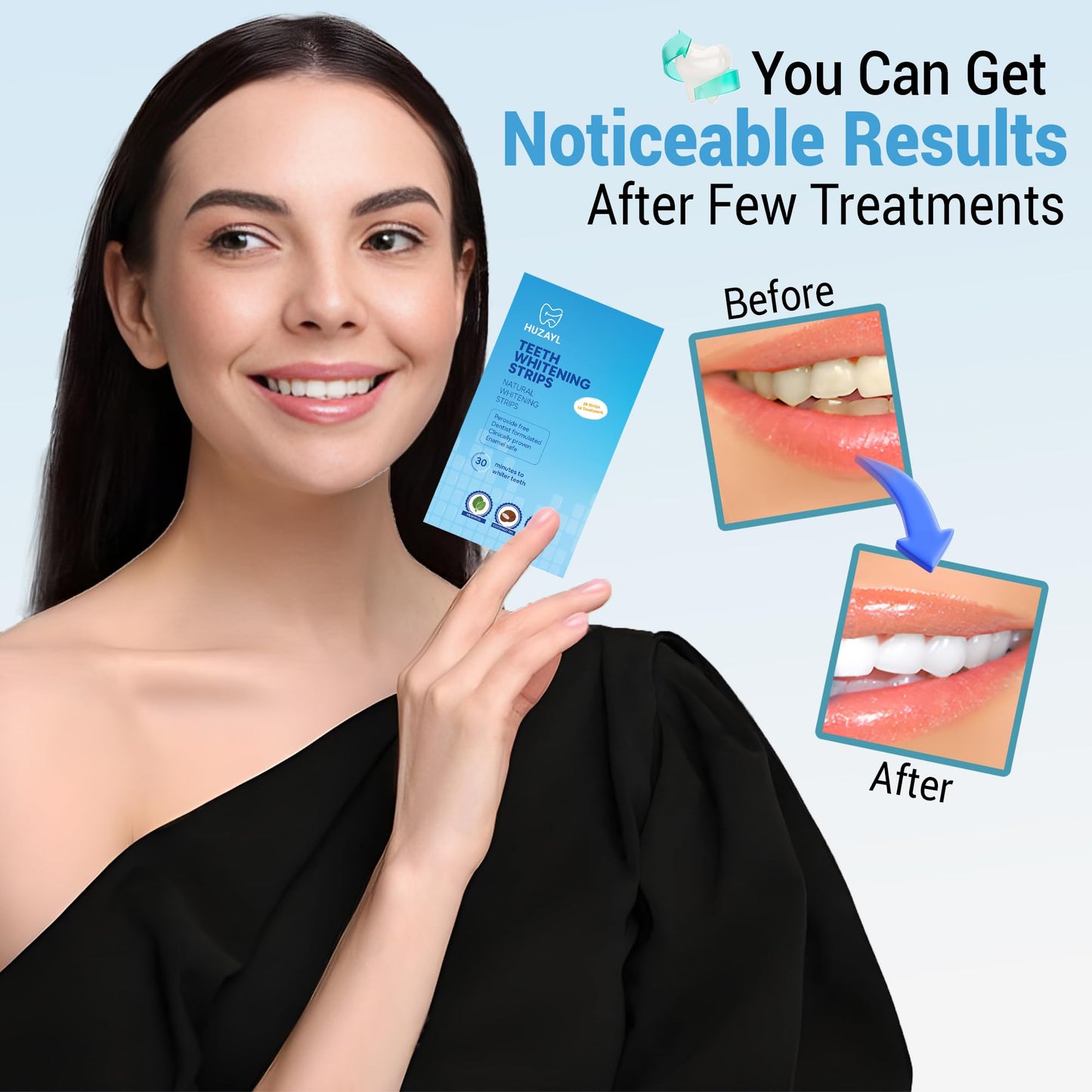 Huzayl Teeth Whitening Strips β 28 Strips, 14 Treatments, Peroxide-Free, Enamel Safe