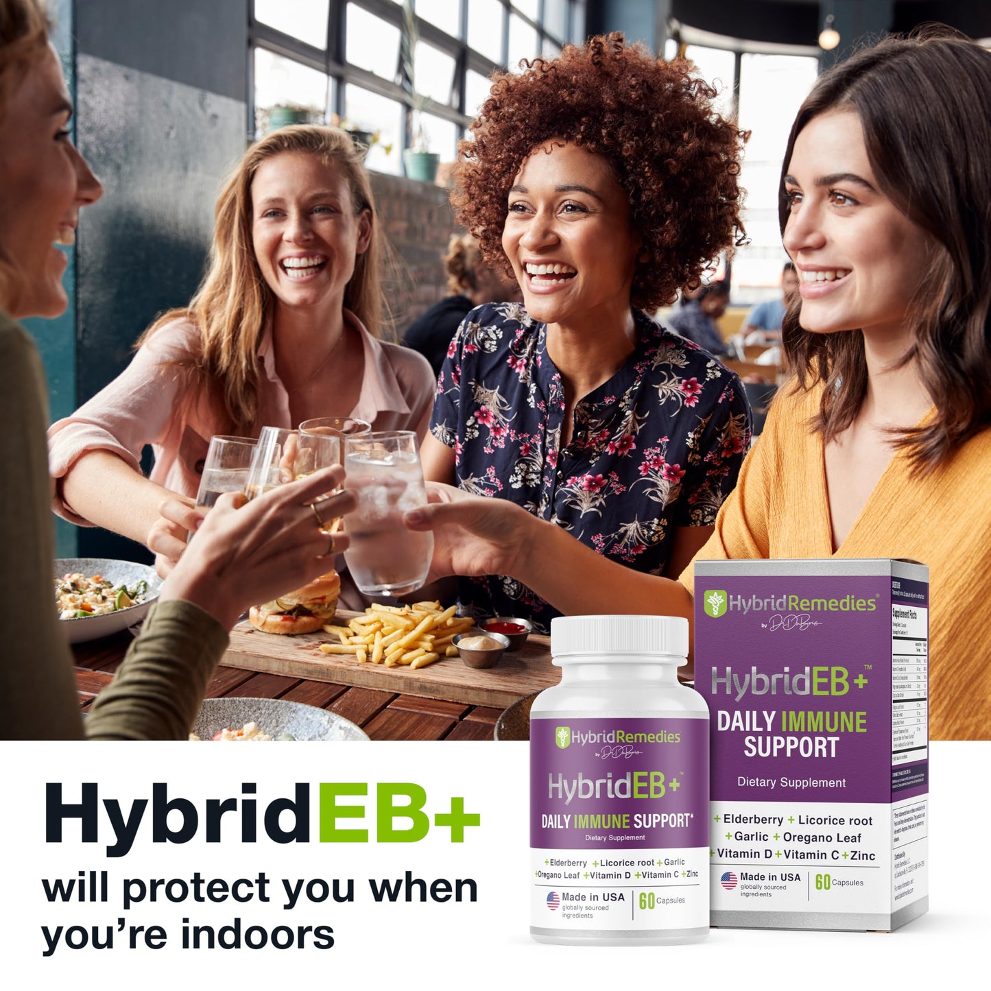 HybridEB Sambucus Elderberry Immune Support with Vitamin C, Zinc, D3 โ 60 Capsules