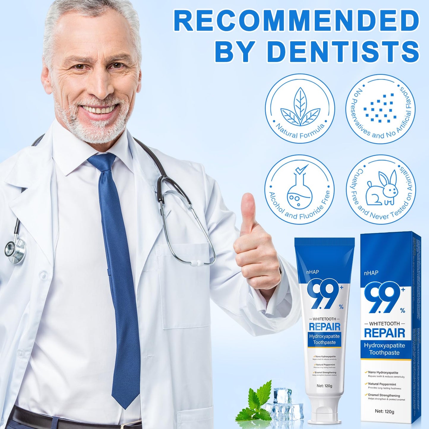 Hydroxyapatite Toothpaste 9.9% โ 2PCS Nano, Fluoride Free, Enamel Protection