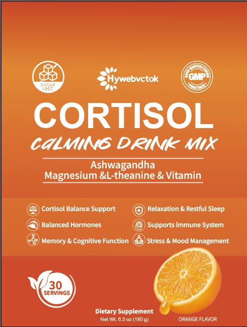Hywebvctok Cortisol Drink Powder โ Natural Cortisol Supplement for Women & Men | Ashwagandha, L-Theanine, Turmeric, Black Pepper | 6.3 oz