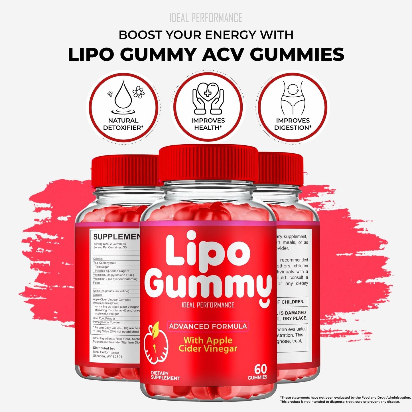 IDEAL PERFORMANCE Lipo Gummy β Keto ACV Gummies, Maximum Strength (2 Pack)
