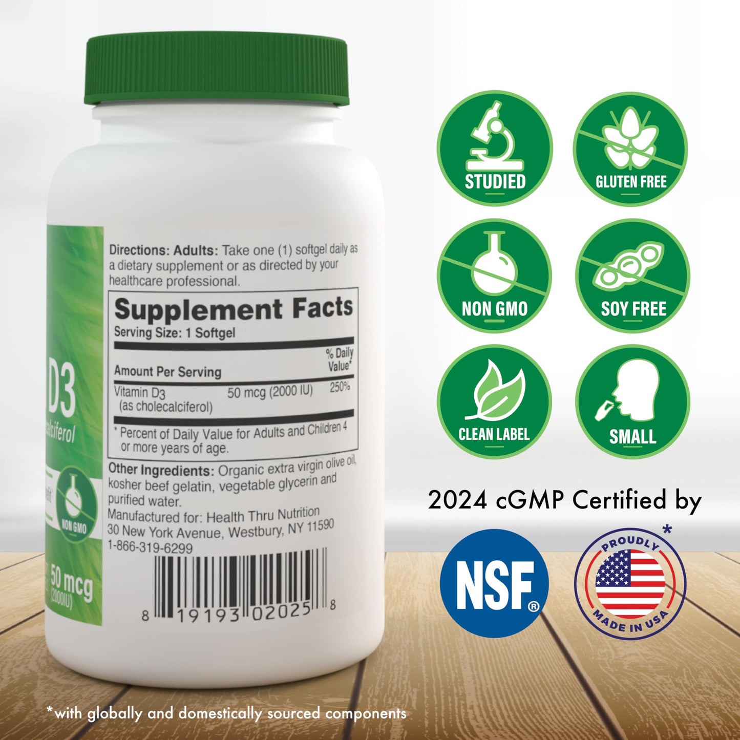 Vitamin D3 2000 IU 365 Mini Softgels โ Immune and Bone Support | HTN