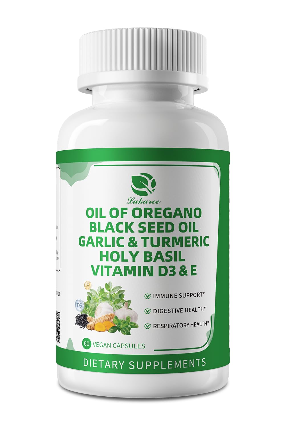 Organic Oil of Oregano Capsules with Black Seed Oil, Garlic, Turmeric, Holy Basil, Vitamin D3, E & Black Pepper โ 4 Month Supply (Vegan, Non-GMO)