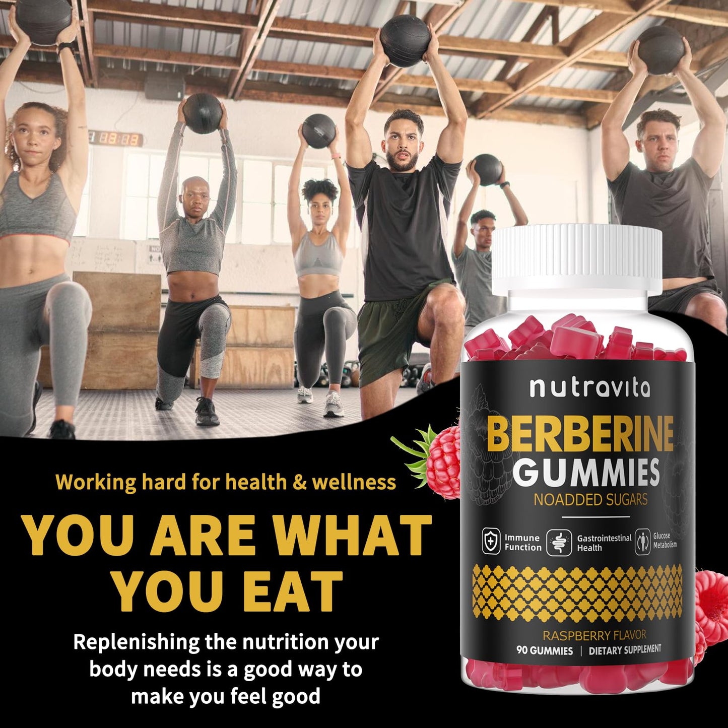Nutravita Berberine Gummies 1500mg HCL + Ceylon Cinnamon โ Sugar Free Raspberry 2-Pack