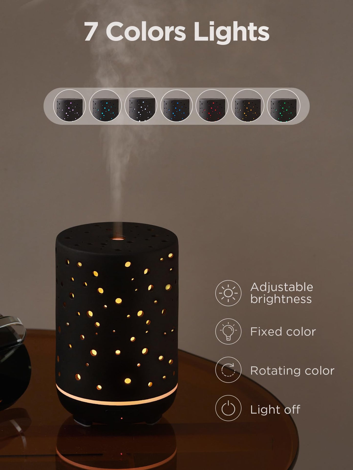 InnoGear 150ml Ceramic Essential Oil Diffuser โ Ultrasonic Humidifier, 2 Mist Modes, Auto Off, Black