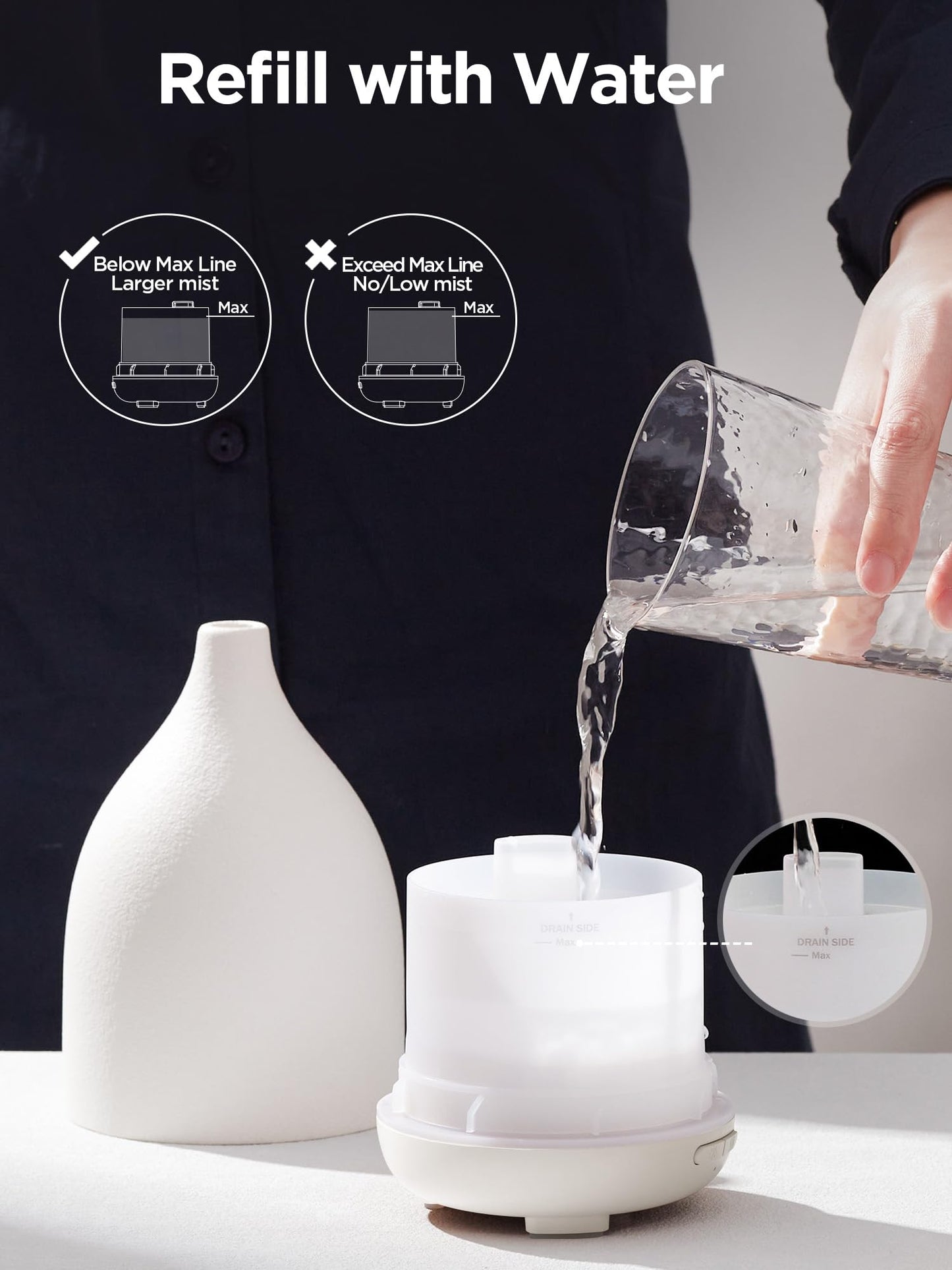 InnoGear 150ML Ceramic Oil Diffuser โ Ultrasonic Mist, Auto Off, 2 Modes