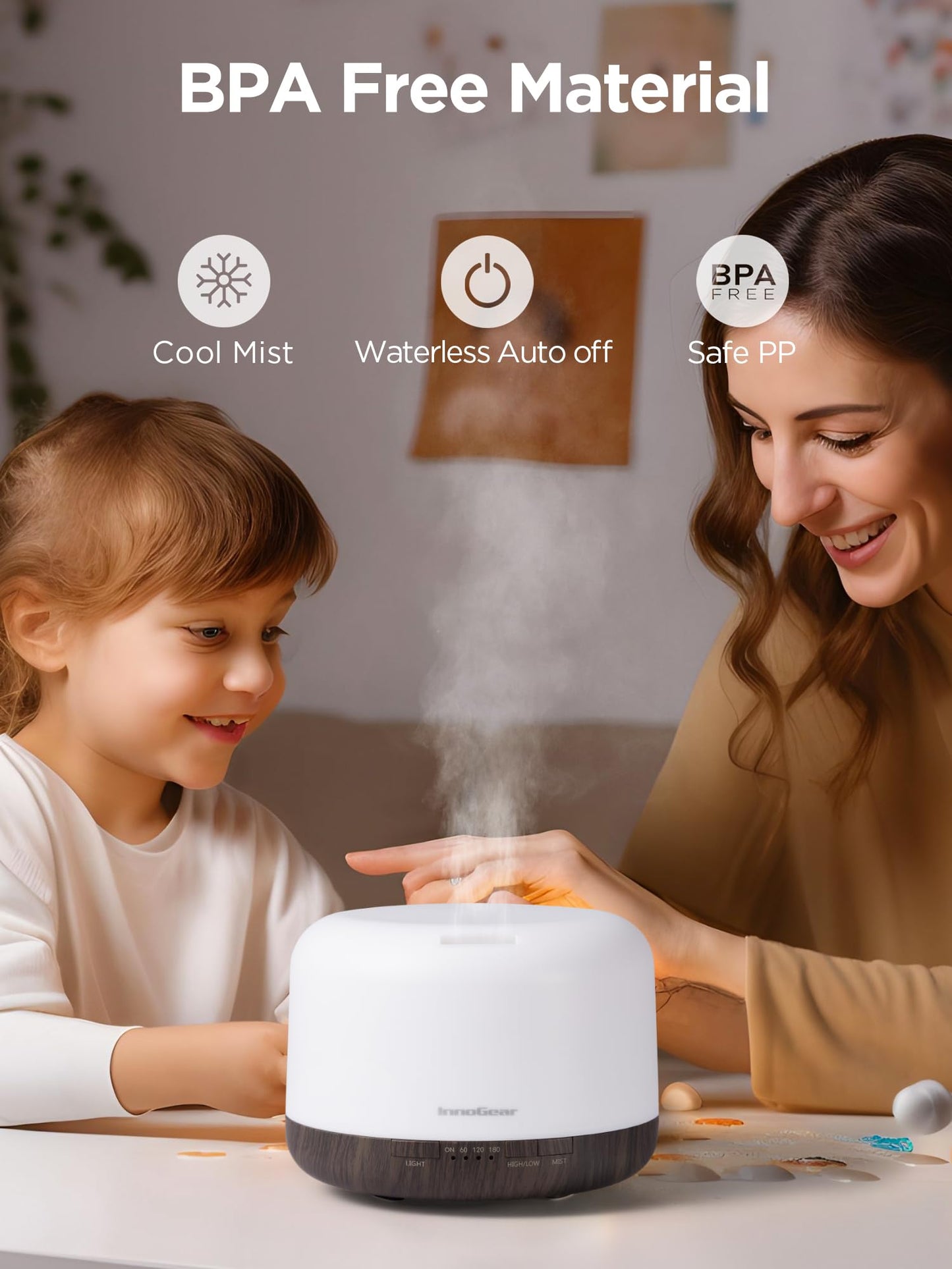 InnoGear 500ml Essential Oil Diffuser with Remote โ Ultrasonic Humidifier (Brown)