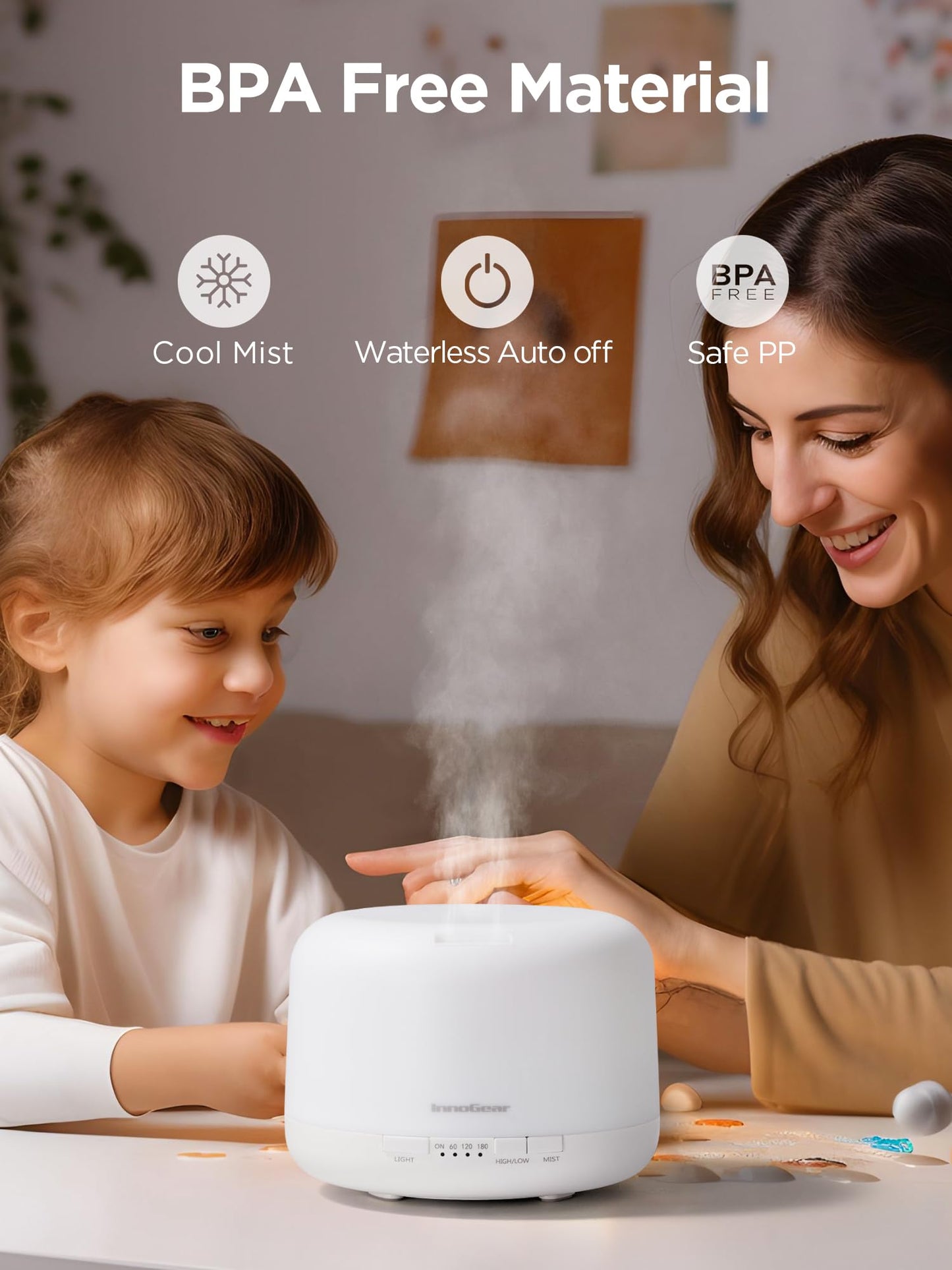 InnoGear 500ml Essential Oil Diffuser with Remote โ Large Room Ultrasonic Humidifier & Auto-Off