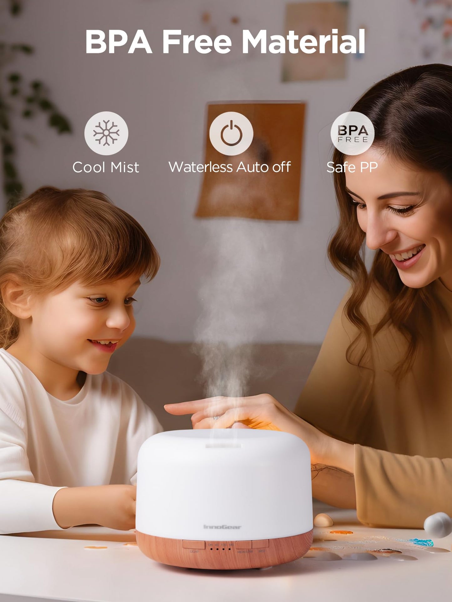 InnoGear 500ml Essential Oil Diffuser with Remote Control โ Ultrasonic Humidifier for Large Rooms (Yellow)