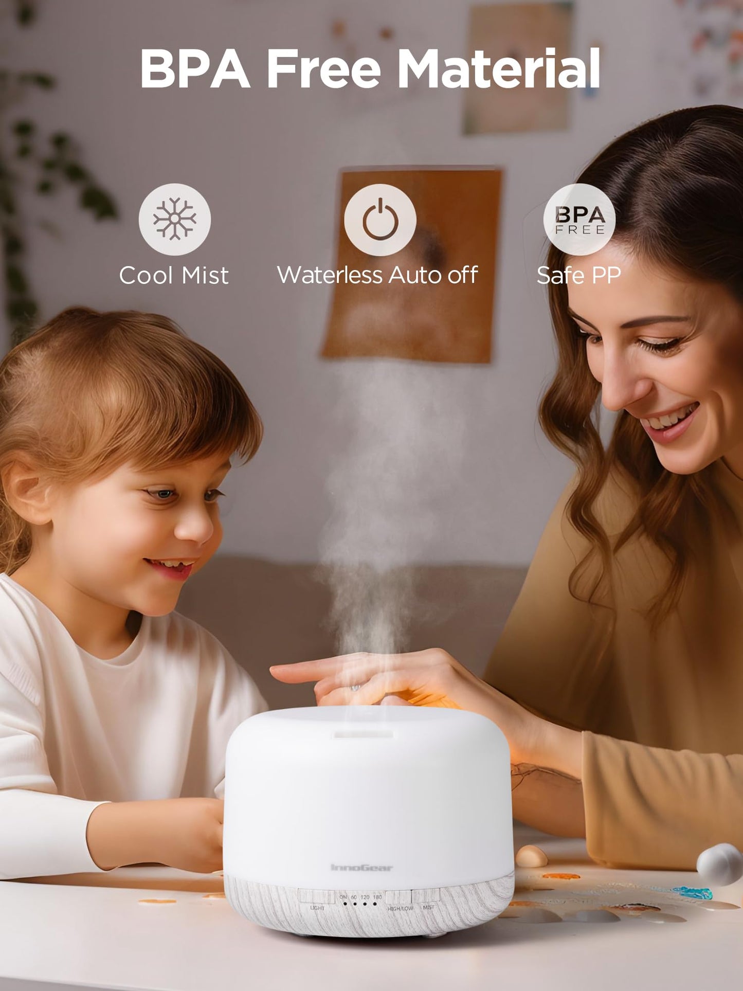 InnoGear 500ml Diffuser with Remote โ Ultrasonic Humidifier (White)