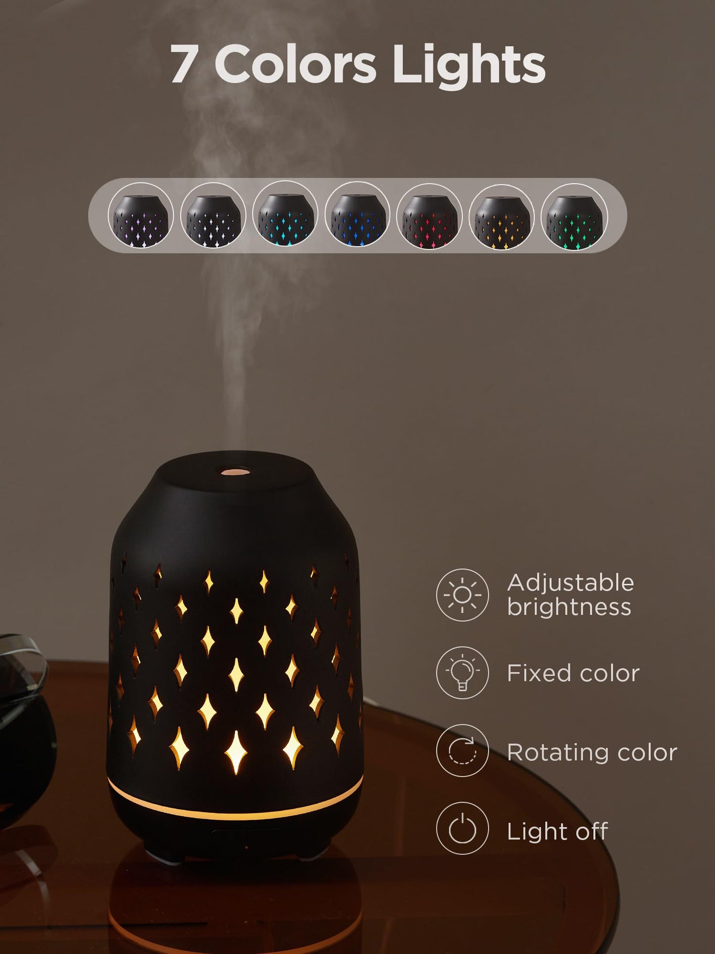 InnoGear Aromatherapy Diffuser 150ml Ceramic โ Ultrasonic Humidifier, 2 Mist Modes, Waterless Auto-Off, Black