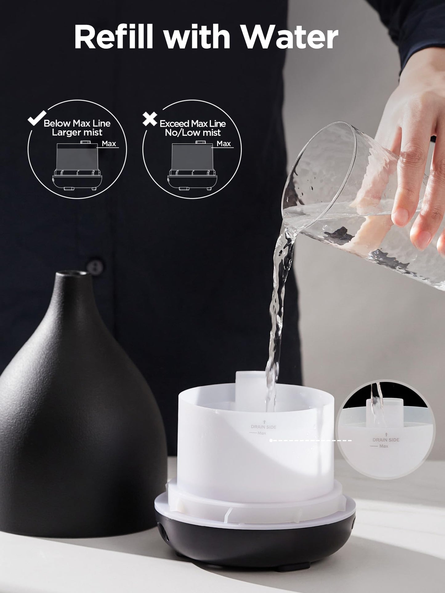 InnoGear 300ML Ceramic Oil Diffuser โ Ultrasonic Aromatherapy Humidifier, 4 Timers, Auto-Off, Black