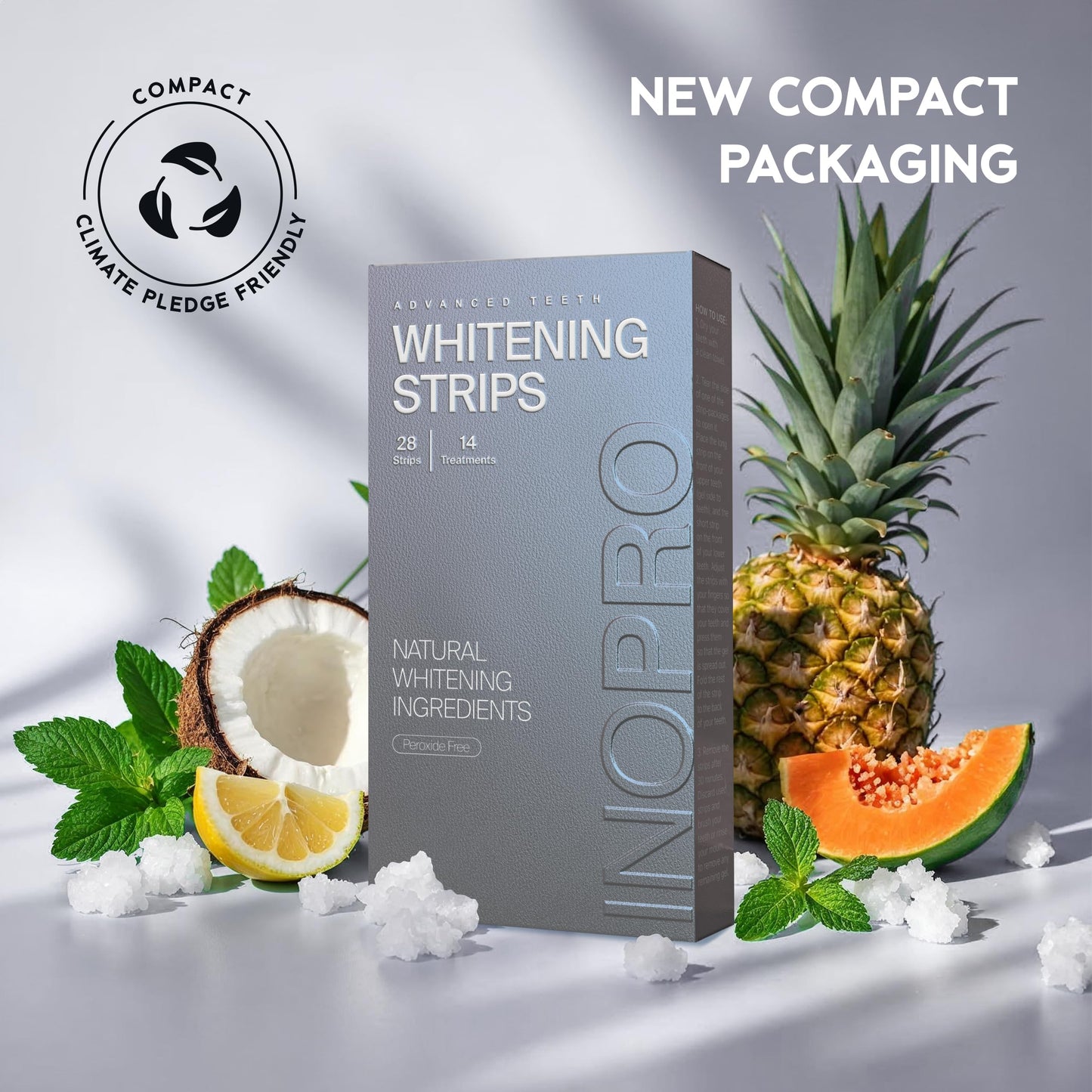 InoPro Natural Teeth Whitening Strips Kit โ 14 Treatments for Sensitive Teeth (28 Strips) โ Peroxide-Free