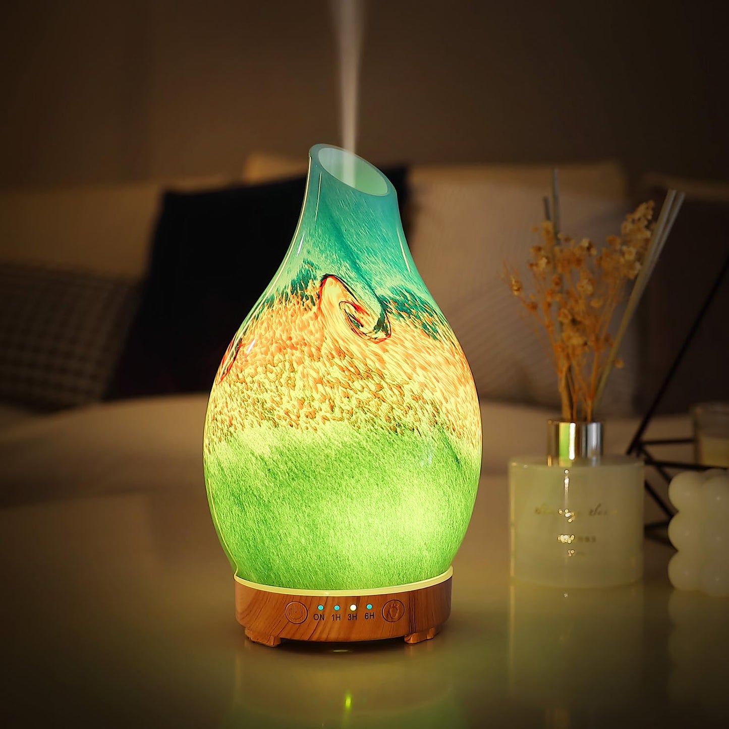 INRORANS Vase Diffuser 160ml โ Art Glass Ultrasonic, Auto Shut-Off, 7 LED Colors