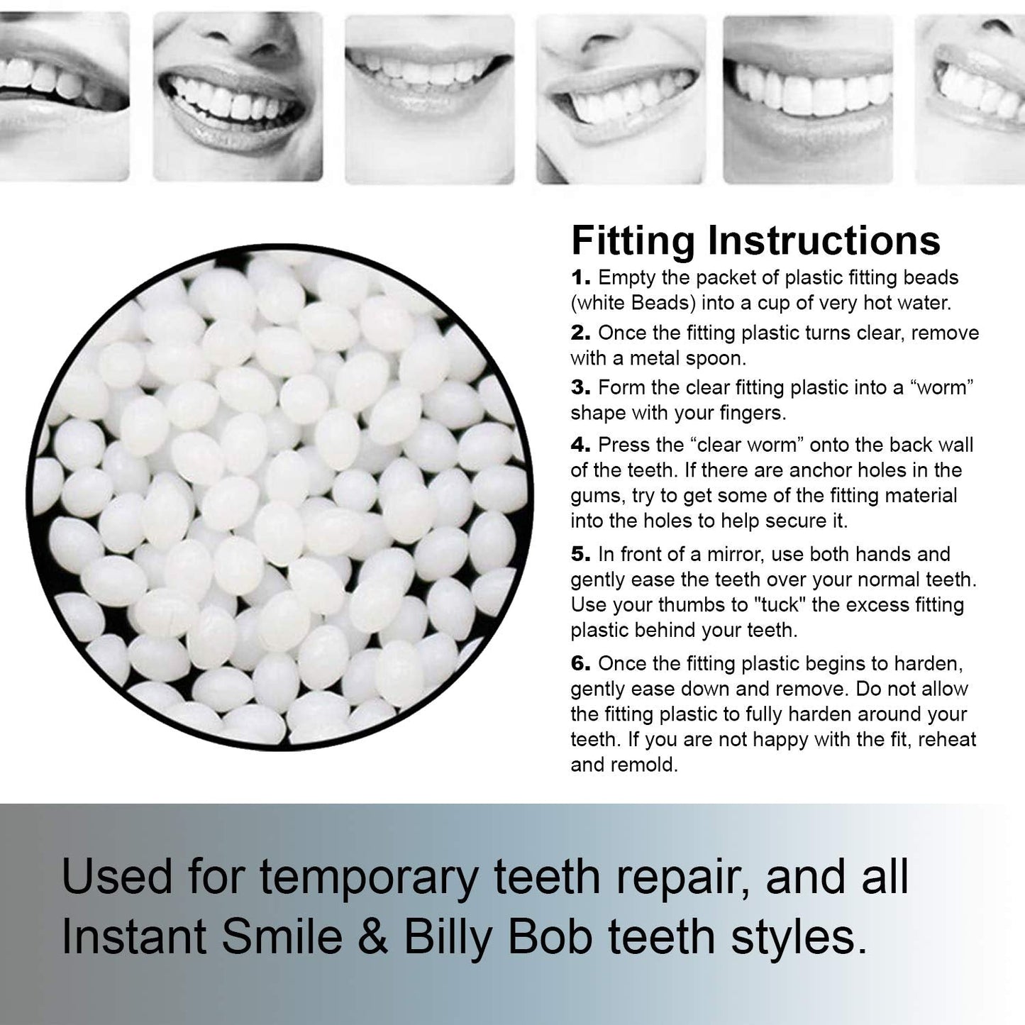 8-Pack Instant Smile Billy Bob Replacement Thermal Fitting Beads for Fake Teeth