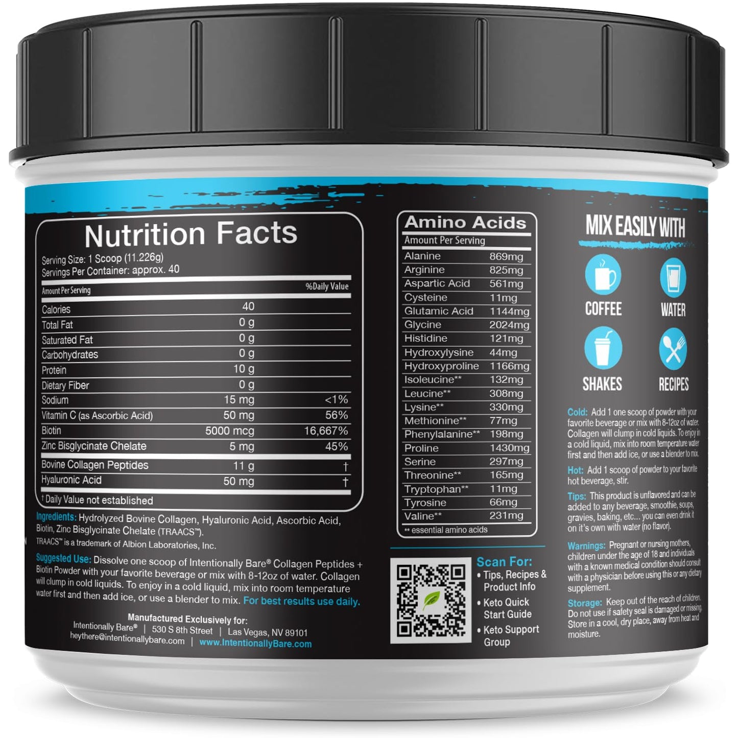 Intentionally Bare Unflavored Collagen Powder โ Grass Fed, Non-GMO, 10g Protein, 40 Servings