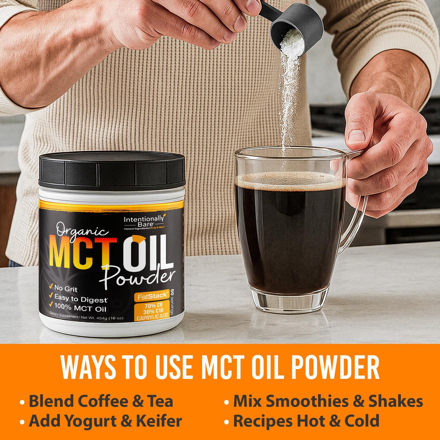Intentionally Bare Keto MCT Oil Powder โ 70% C8 / 30% C10 from Coconut Oil | Unflavored
