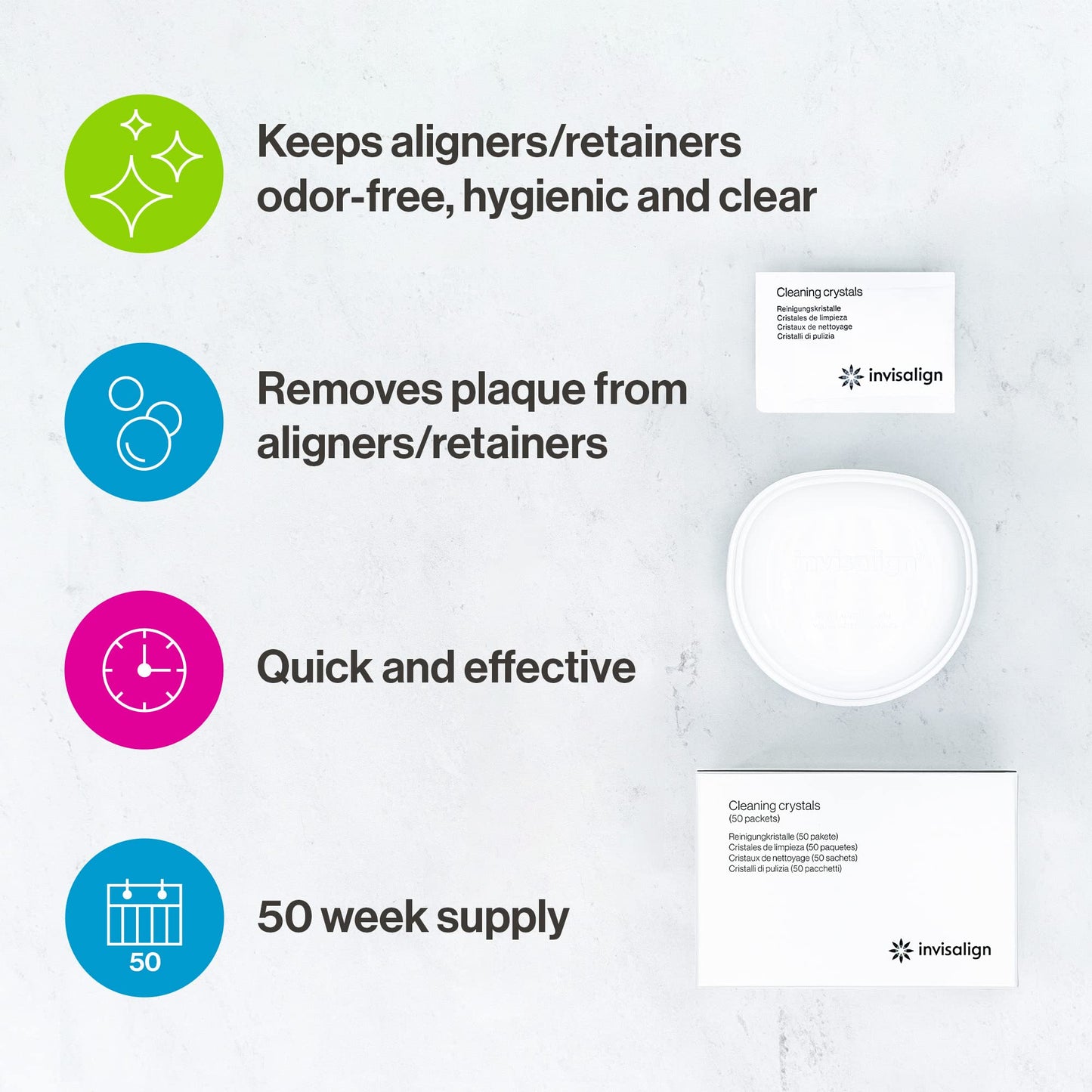 Invisalign Cleaning Crystals for Aligners & Retainers โ 50 Pack with Tub