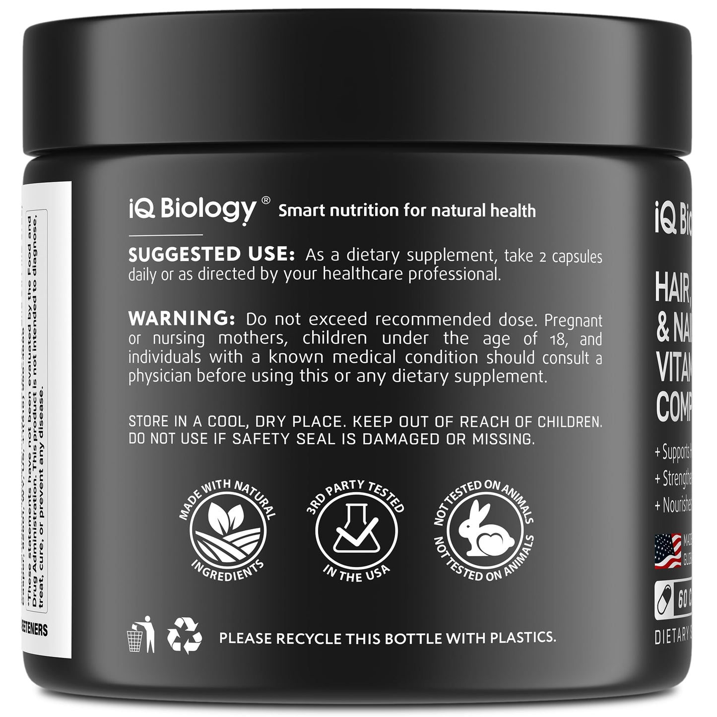 IQ BIOLOGY Biotin Collagen Keratin โ Hair Growth Vitamins for Women & Men, 10000mcg Biotin + Hyaluronic Acid