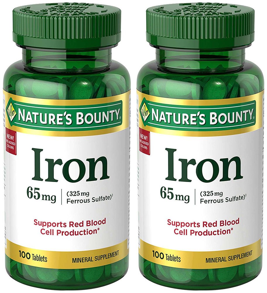 Iron 65 mg (325 mg Ferrous Sulfate) โ 2 Bottles, 100 Tablets | Vegetarian-Friendly