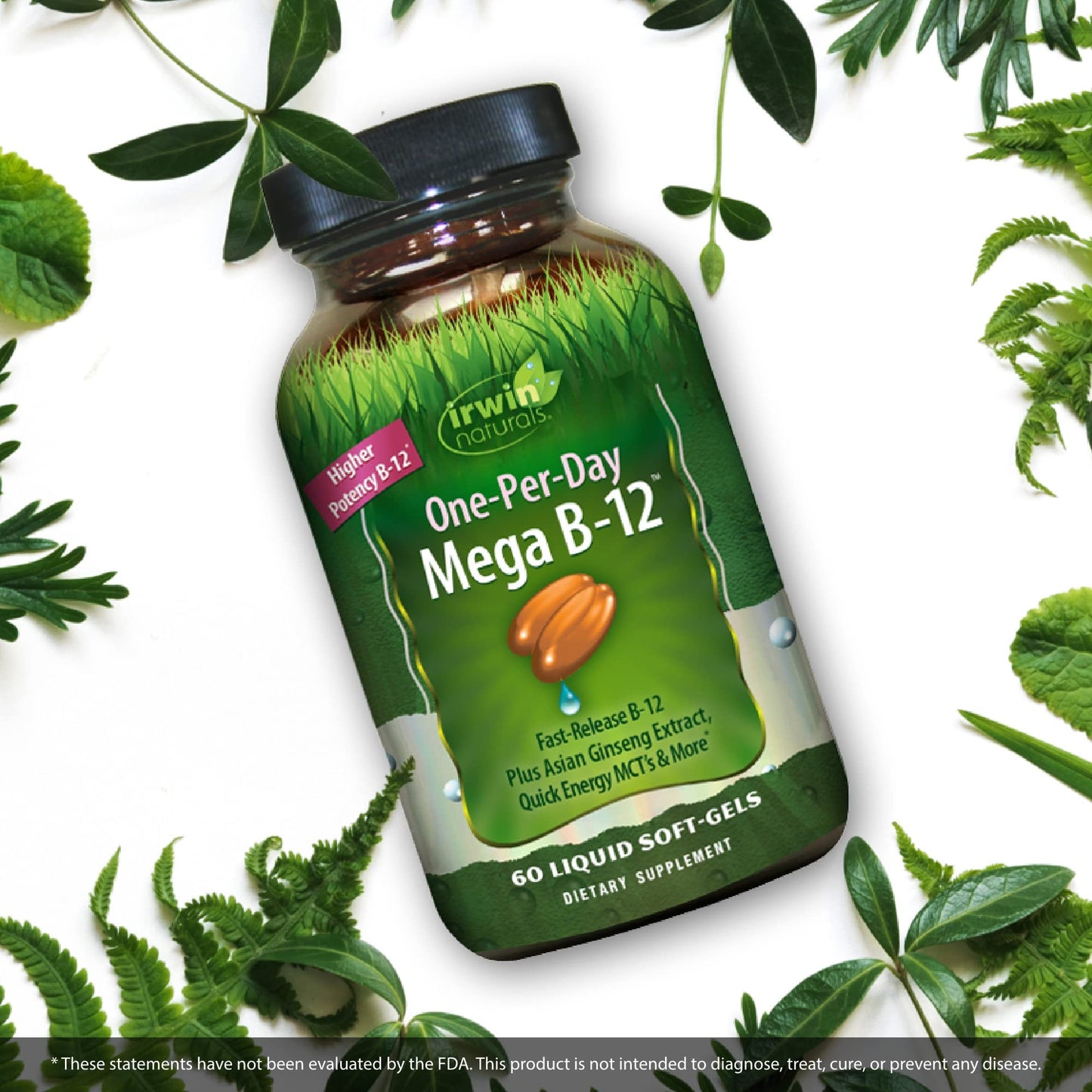 Irwin Naturals One-Per-Day Mega B-12 1500mcg โ Fast-Absorption Methylcobalamin, MCT + Asian Ginseng | 60 Liquid Softgels