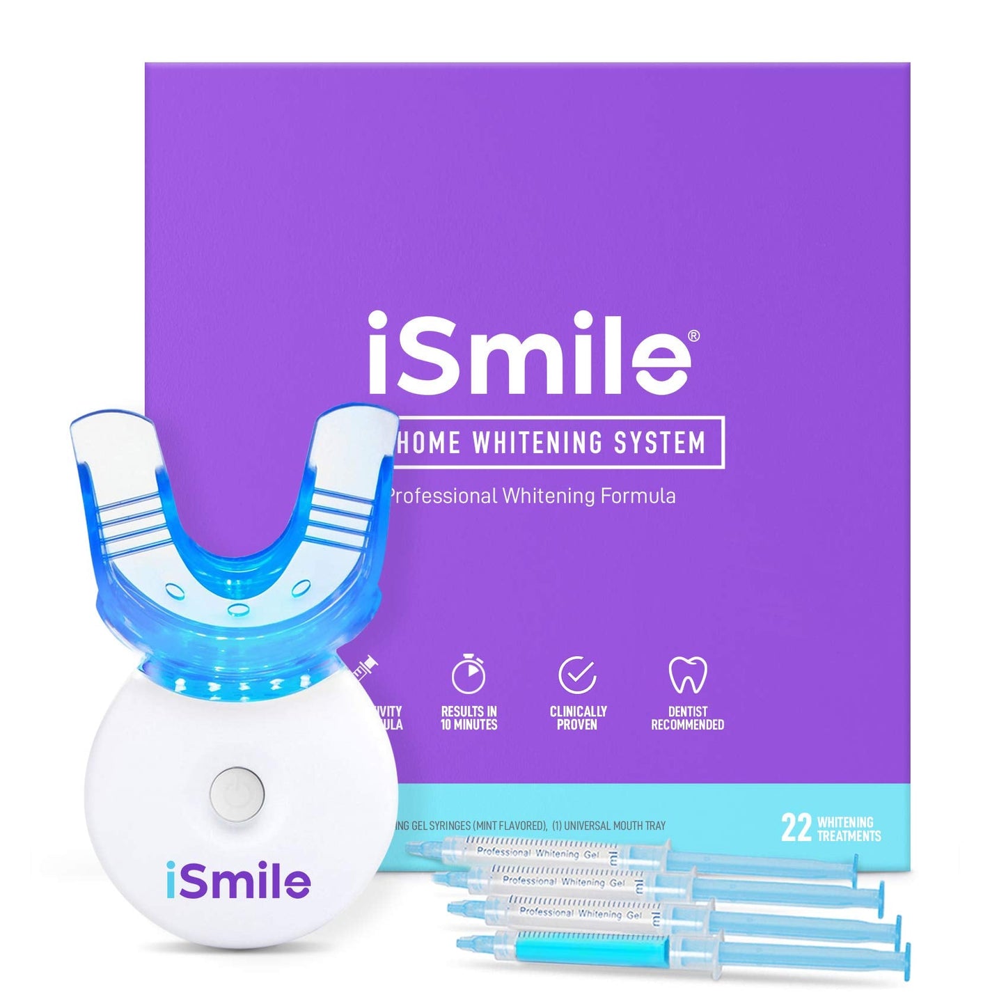 iSmile Teeth Whitening Kit โ LED Light, 35% Carbamide Peroxide, 3x 3ml Gel, Remineralization Gel & Tray