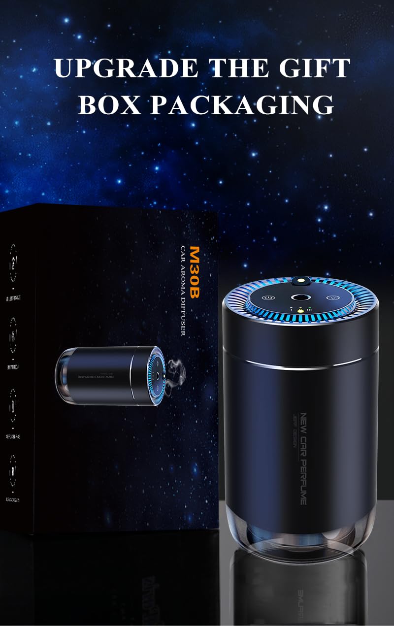 ITHUGE Waterless Smart Car Aroma Diffuser โ Starry Sky Projection, 7-Color Ambient Light, Auto On/Off (Black, M308)