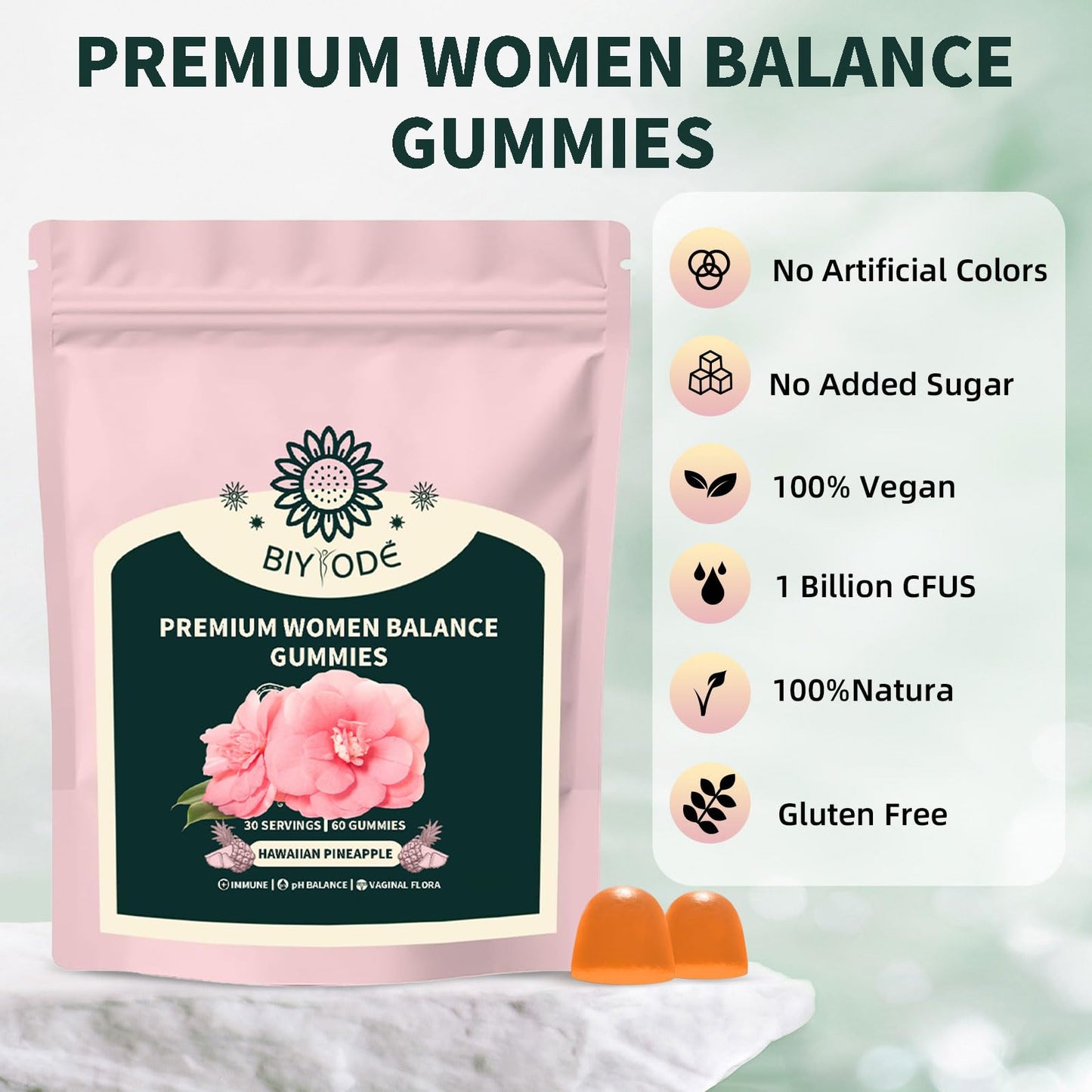 Itiban Women's Balance Gummies โ Pineapple Probiotics, Immune Support, Vegan & Gluten-Free