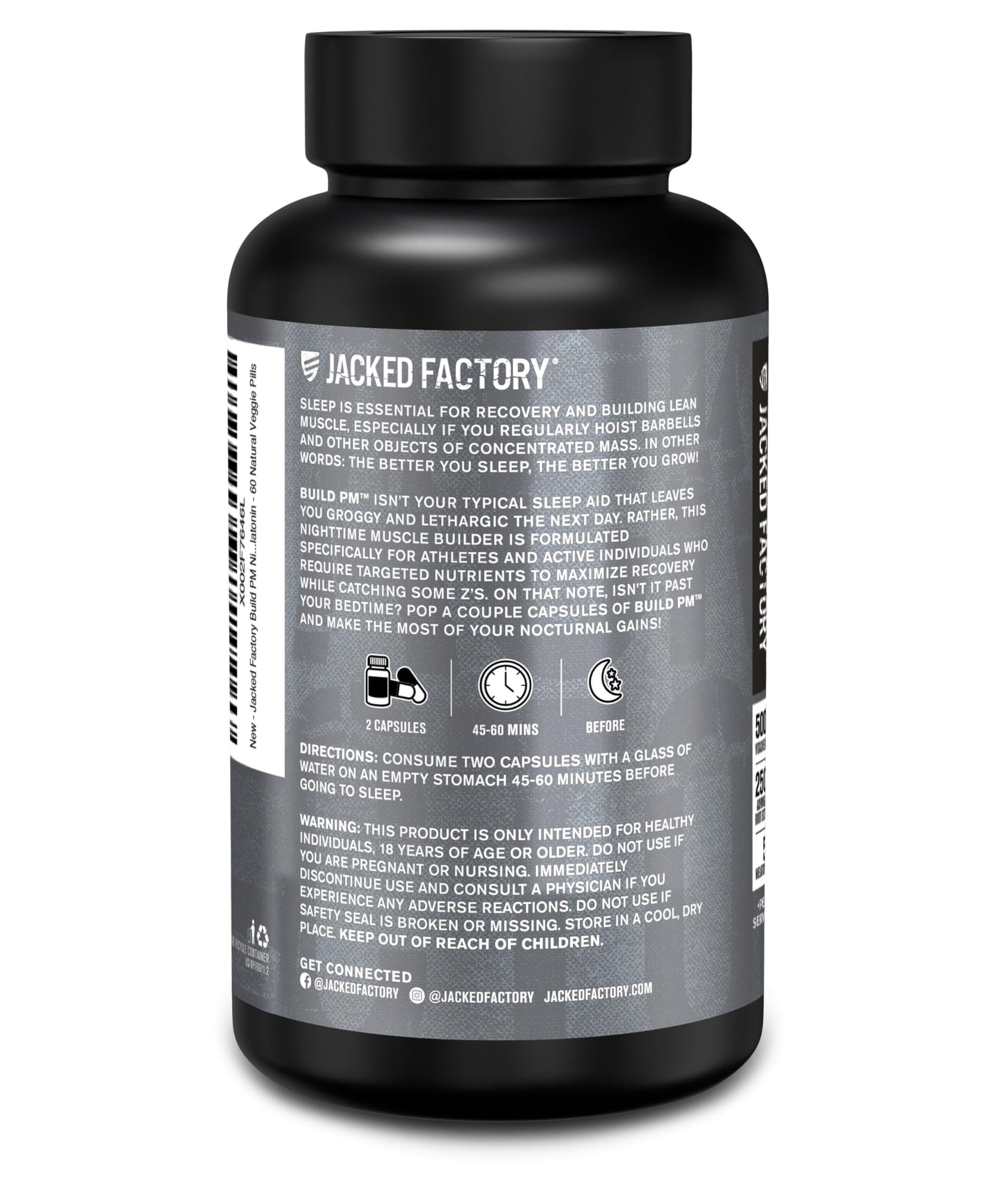 Jacked Factory Build PM Night Time Muscle Builder & Sleep Aid โ Tart Cherry, Ashwagandha, Melatonin โ 60 Veggie Pills