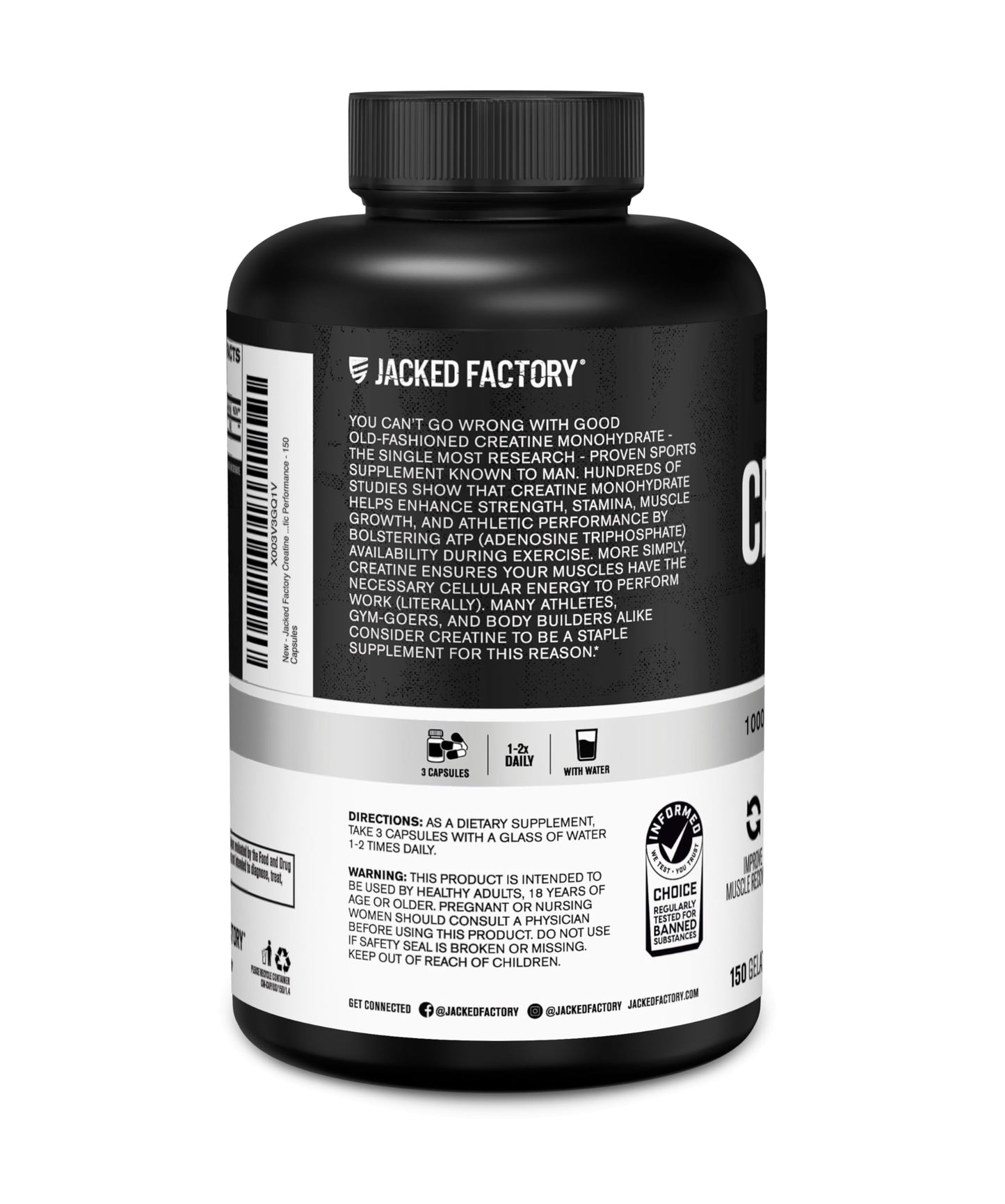 Jacked Factory Creatine Monohydrate Capsules โ 150 Count | Muscle Growth & Strength