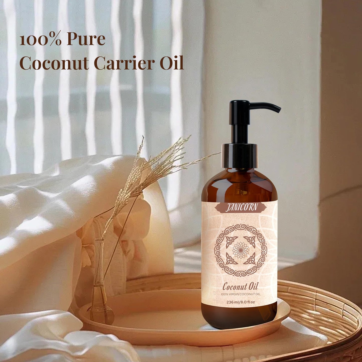 JANICORN 100% Pure Coconut Oil โ Cold-Pressed & Unscented Carrier Oil (236 ml)
