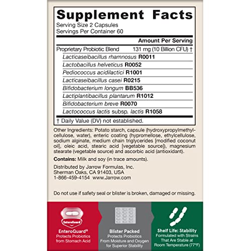 Jarrow Formulas Jarro-Dophilus EPS Probiotic โ 10 Billion CFU, 120 Veggie Capsules for Gut Health (Women & Men)
