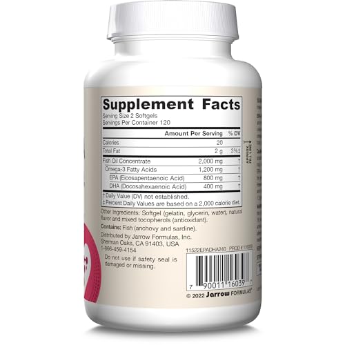 Jarrow Formulas EPA-DHA Balance, 1,200 mg Omega-3s, 240 Softgels | 120 Day Supply
