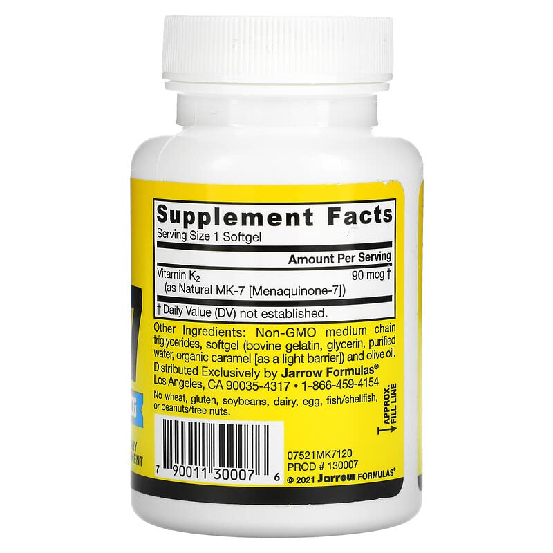 Jarrow Formulas MK-7 90 mcg โ 120 Softgels (Pack of 2) | Vitamin K2 for Bones & Heart Health